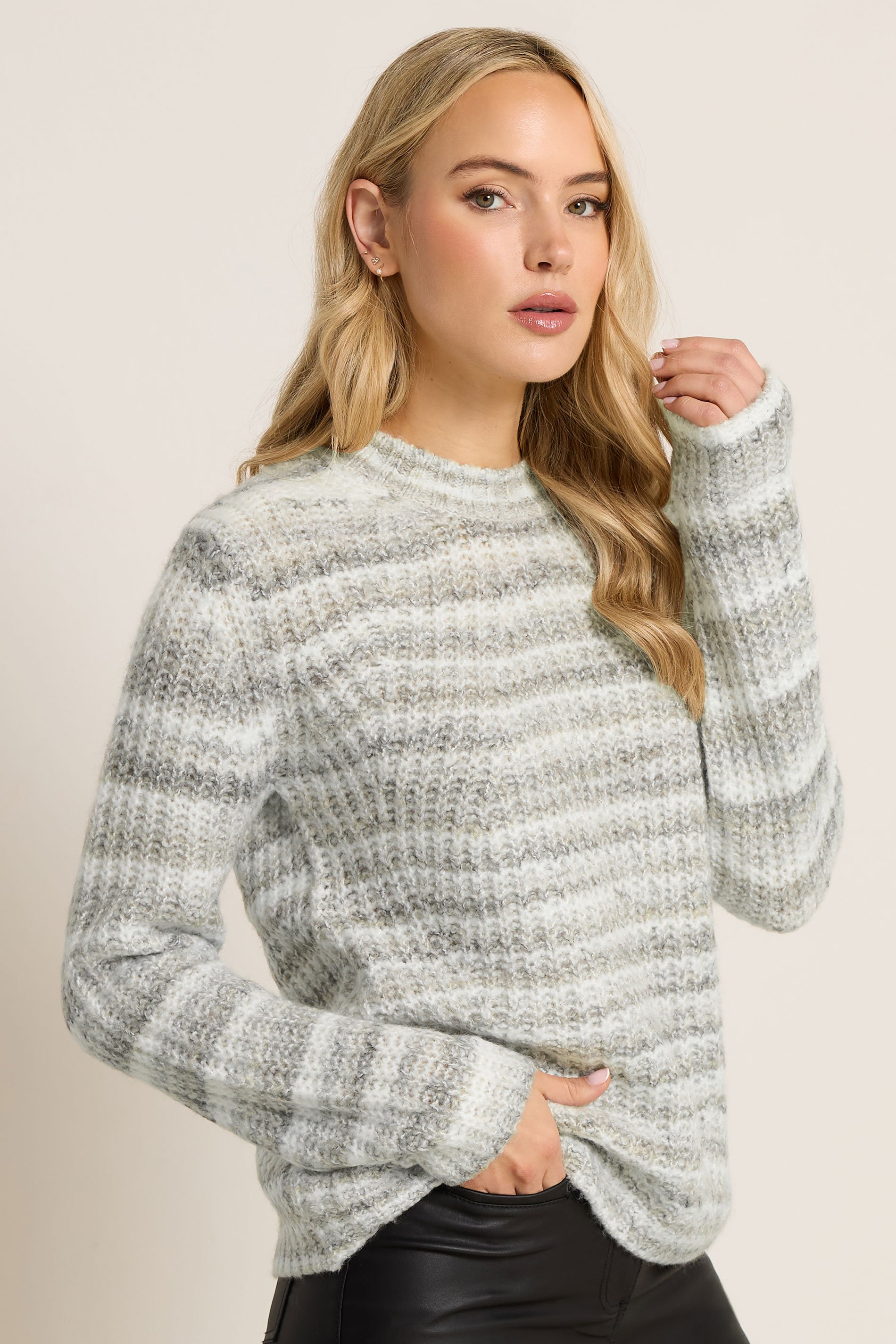 LTS Tall Grey Stripe Knitted Jumper | Long Tall Sally 1