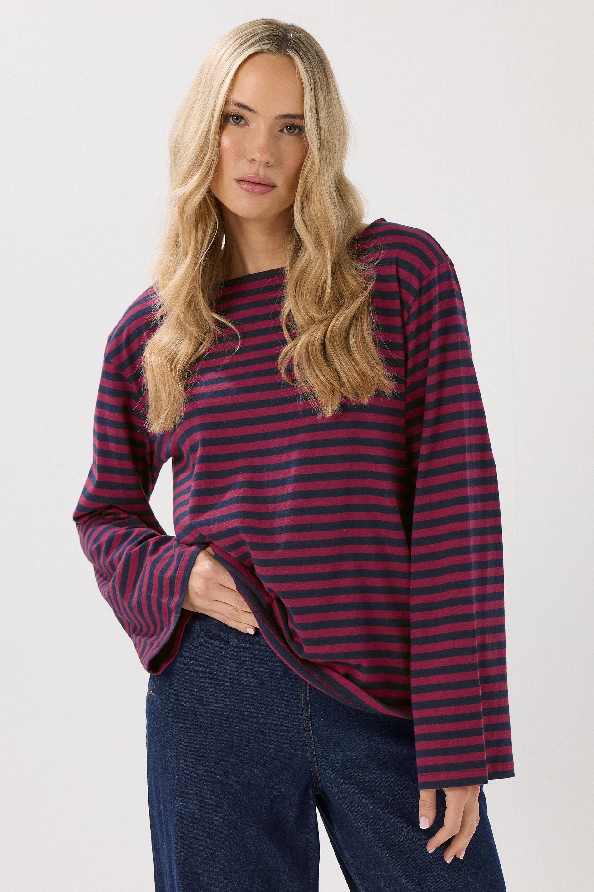 LTS Tall Navy Blue Striped Long Sleeve Top | Long Tall Sally 1