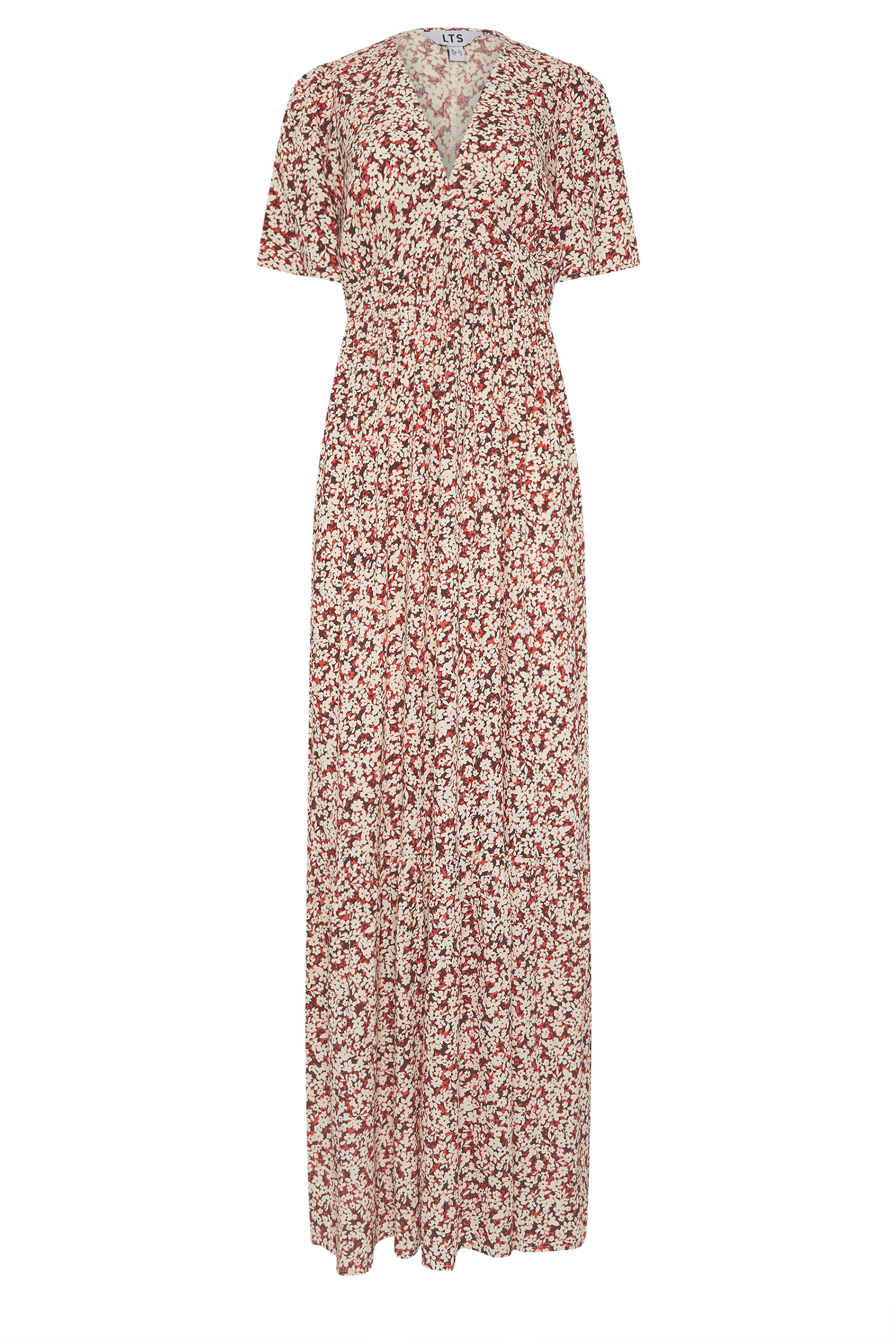 LTS Tall Coral Orange Ditsy Floral Tiered Maxi Dress | Long Tall Sally 5