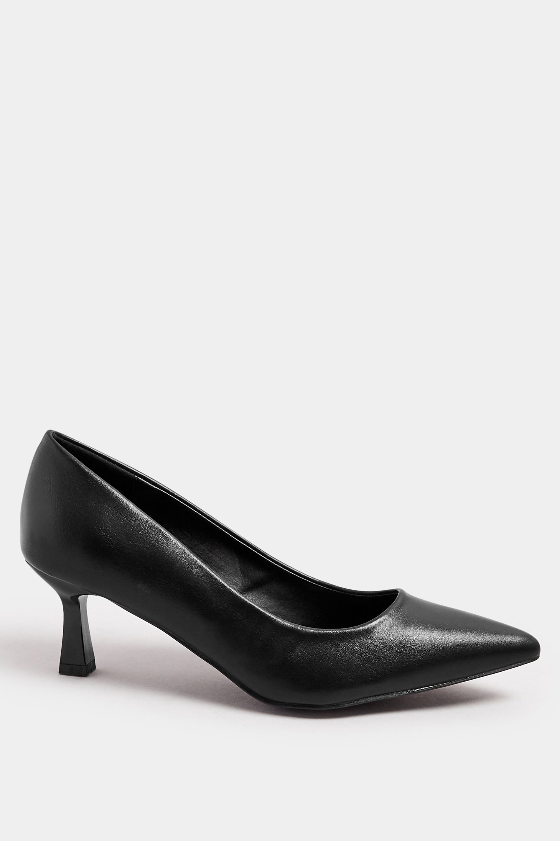 Black Faux Leather Point Court Shoes In Extra Wide EEE Fit | Yours Clothing  4