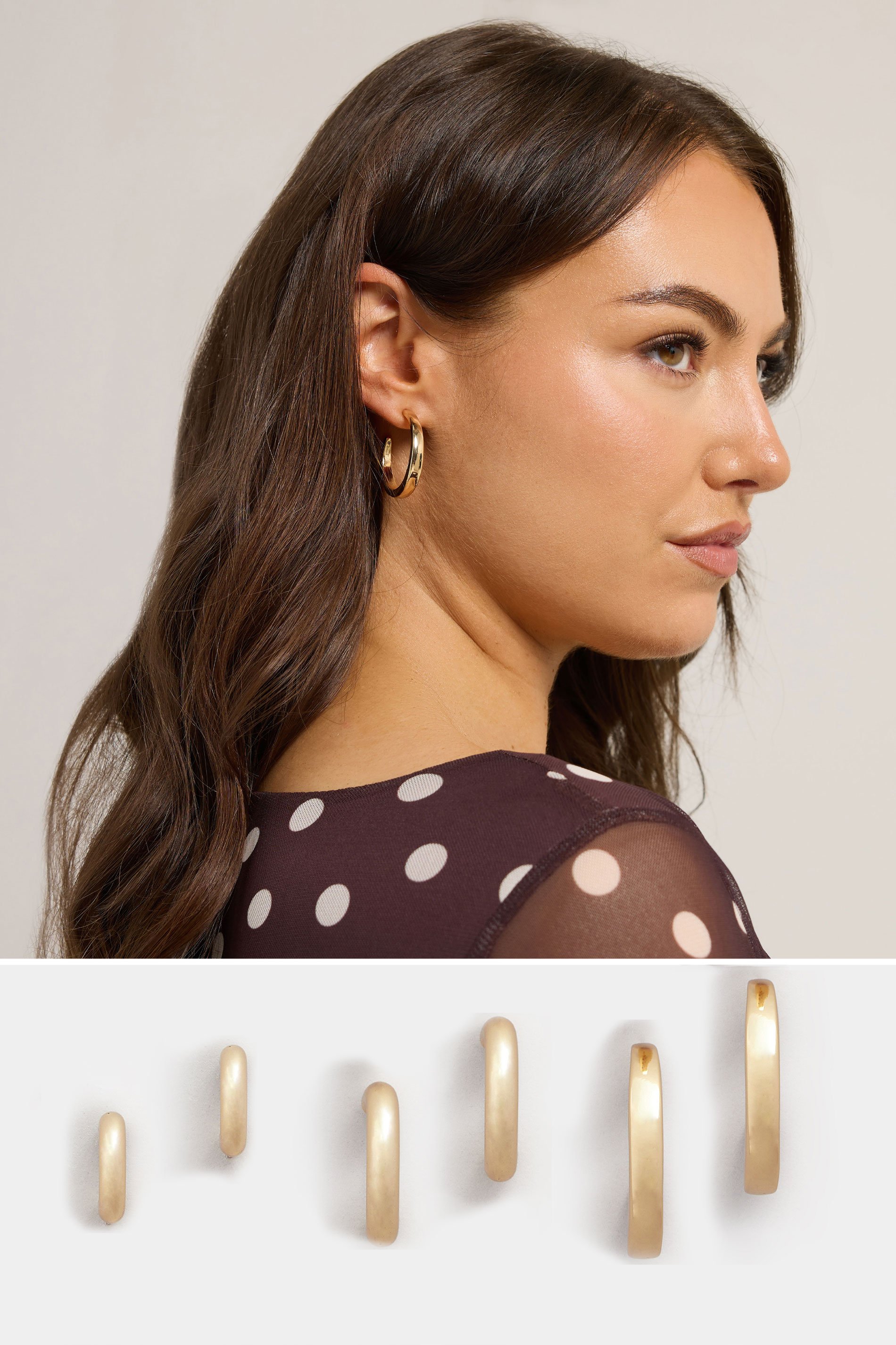 3 PACK Gold Tone Classic Hoop Set | Yours Clothing 2