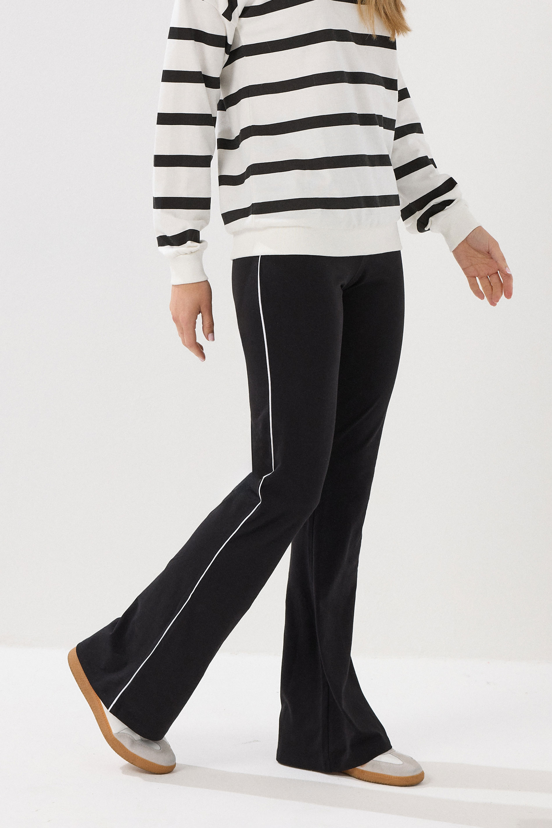 LTS Tall Black Striped Kick Flare Leggings | Long Tall Sally 2