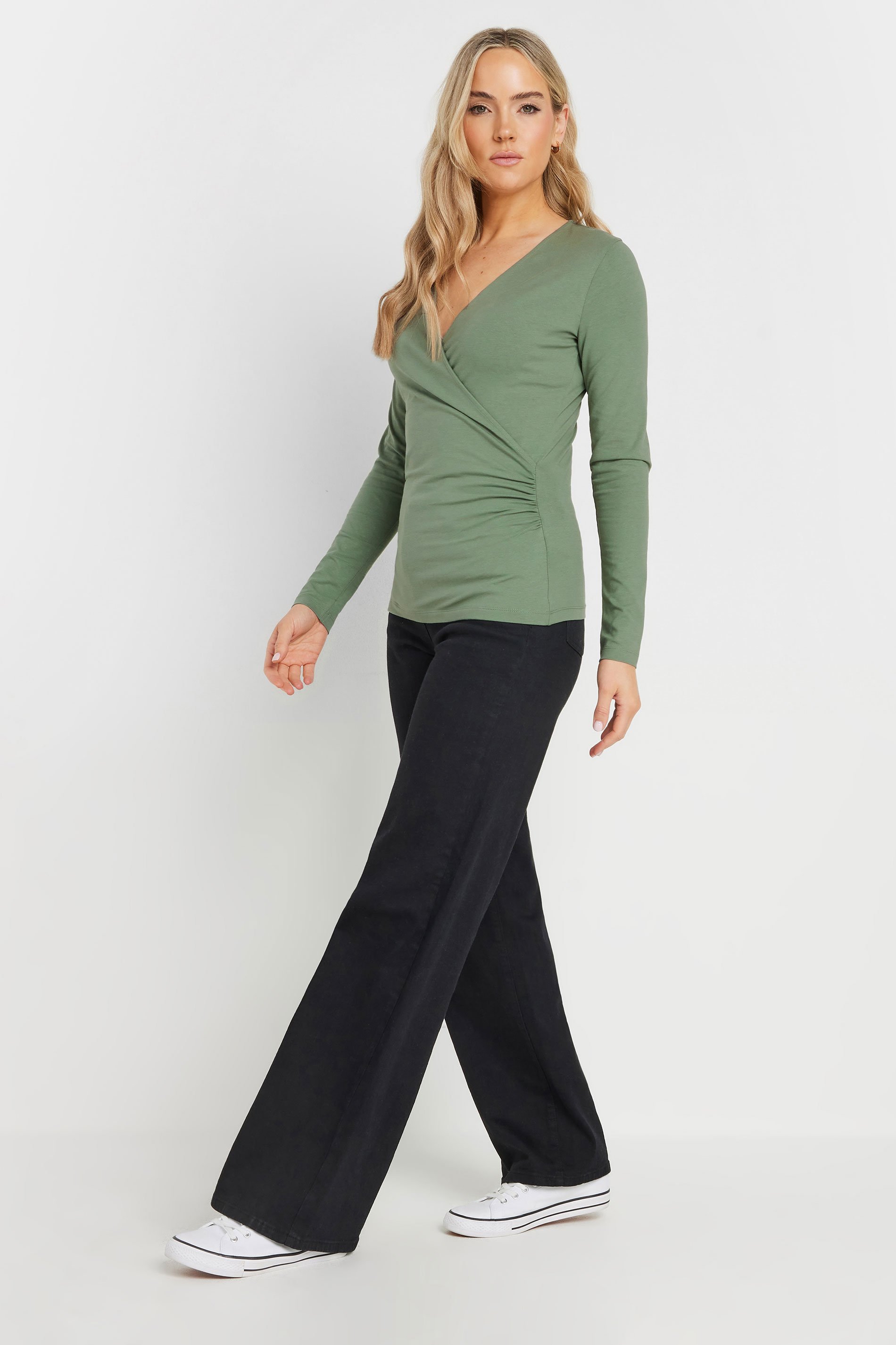 LTS Tall Sage Green Long Sleeve Wrap Top | Long Tall Sally 2