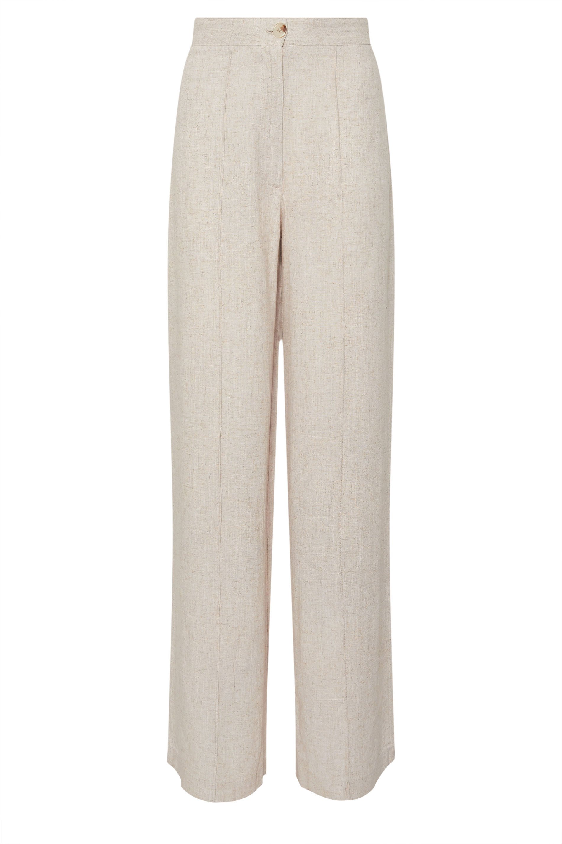 LTS Tall Stone Brown Linen Pleated Wide Leg Trousers | Long Tall Sally 6