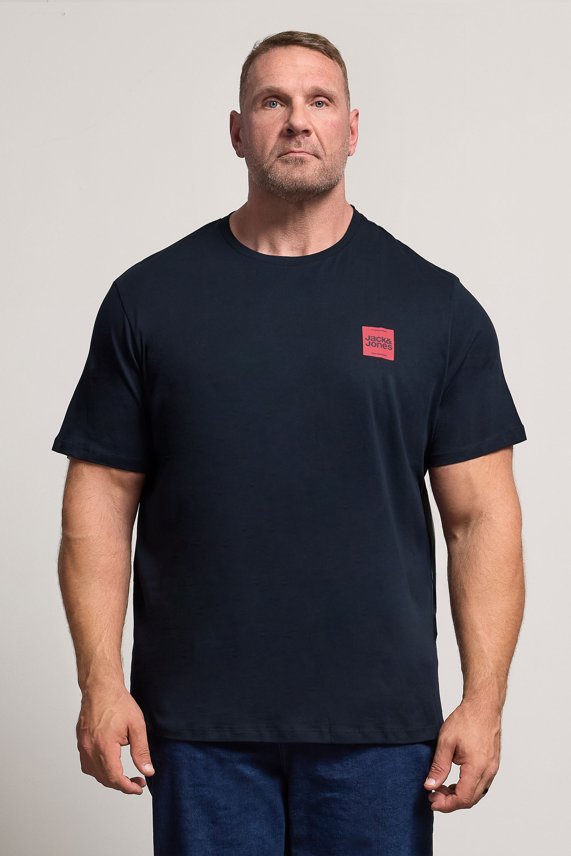 JACK & JONES Big & Tall Sky Captain Blue Logo T-Shirt | BadRhino 1