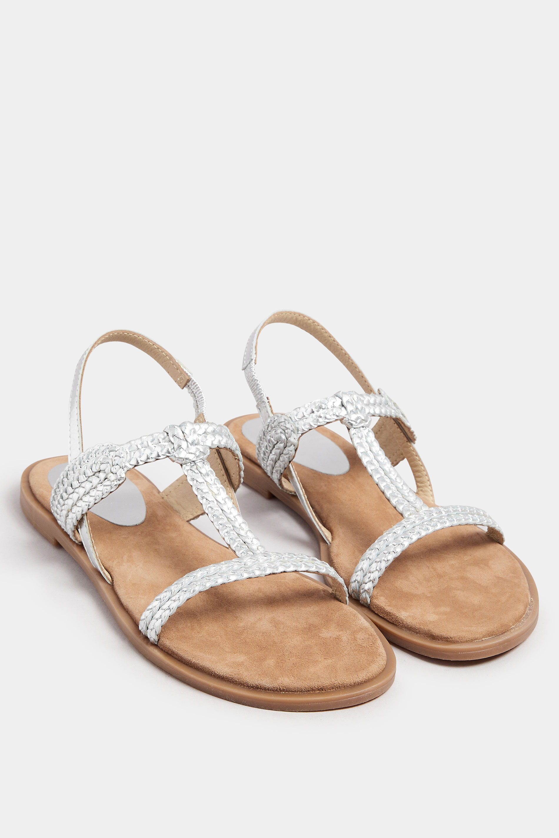 LTS Silver Leather Plaited Strap Sandals In Standard Fit | Long Tall Sally 2