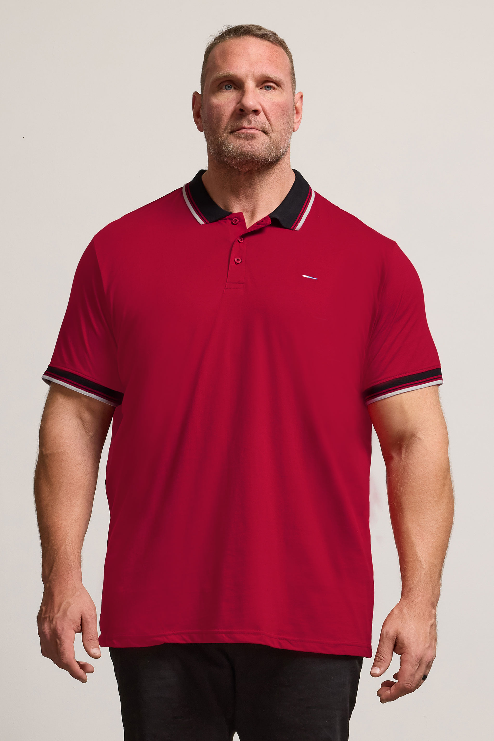 BadRhino Big & Tall Red Contrast Tipped Detail Polo Shirt | BadRhino 1
