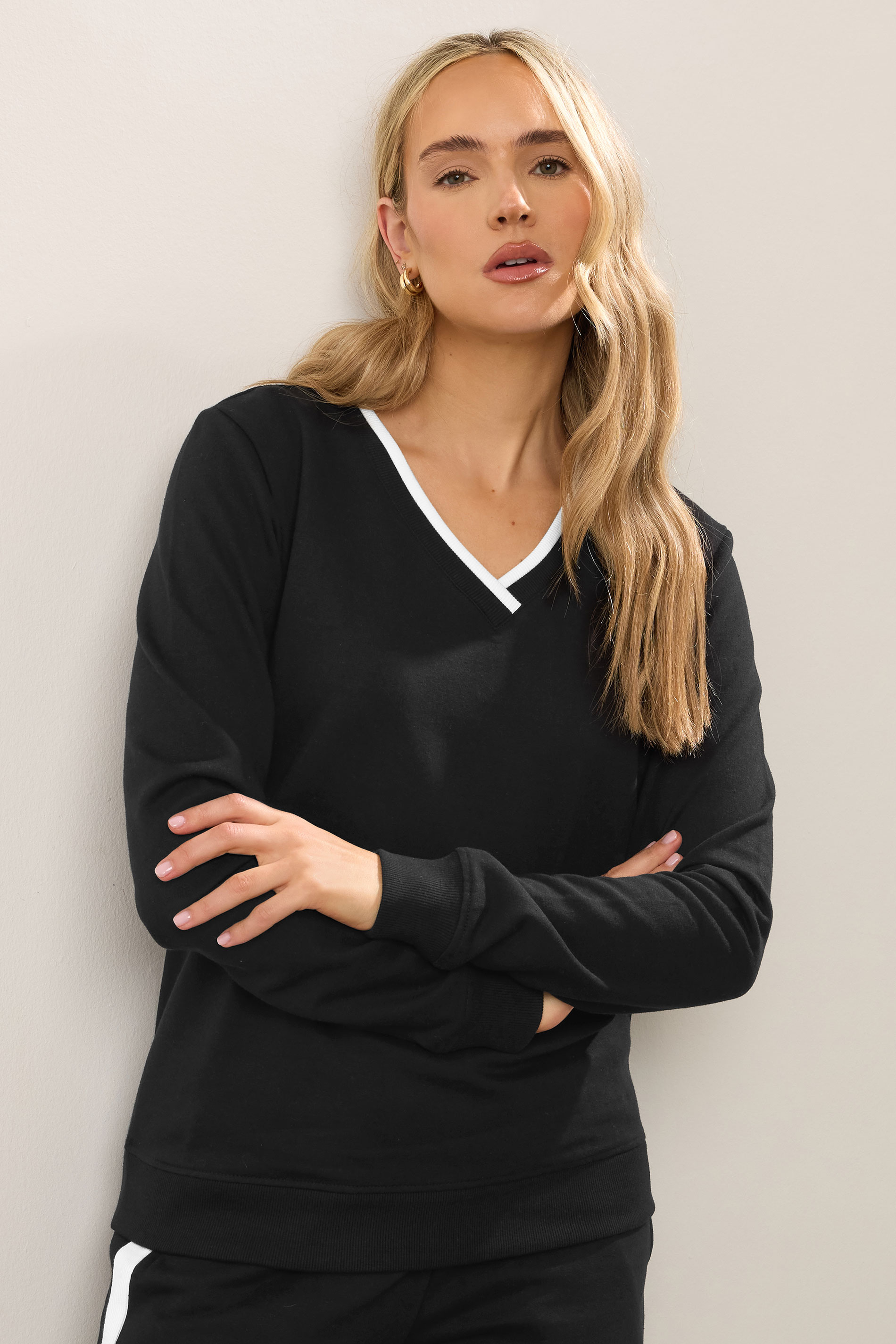 LTS Tall Black Contrast Ribbed Trim Sweatshirt | Long Tall Sally 2