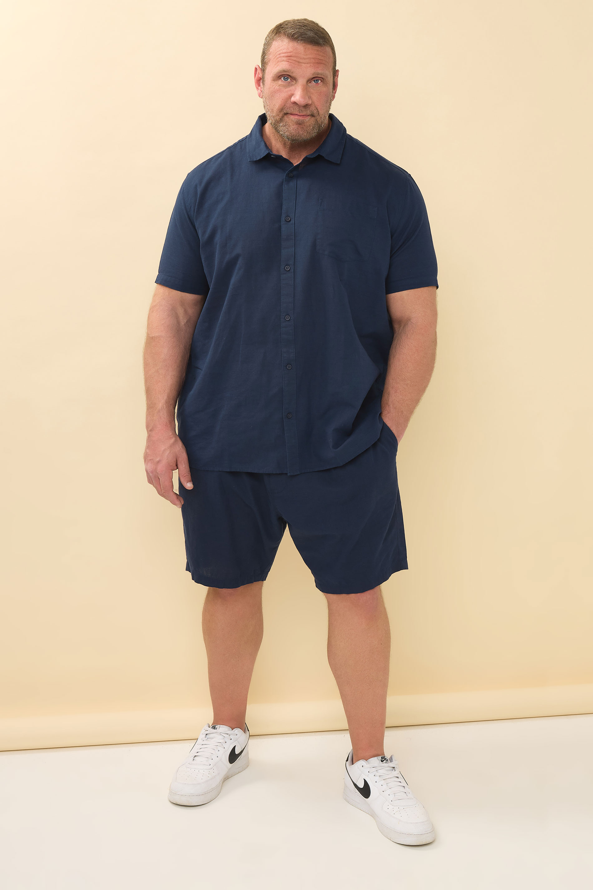 BadRhino Big & Tall Navy Blue Cotton Linen Mix Shorts | BadRhino 3