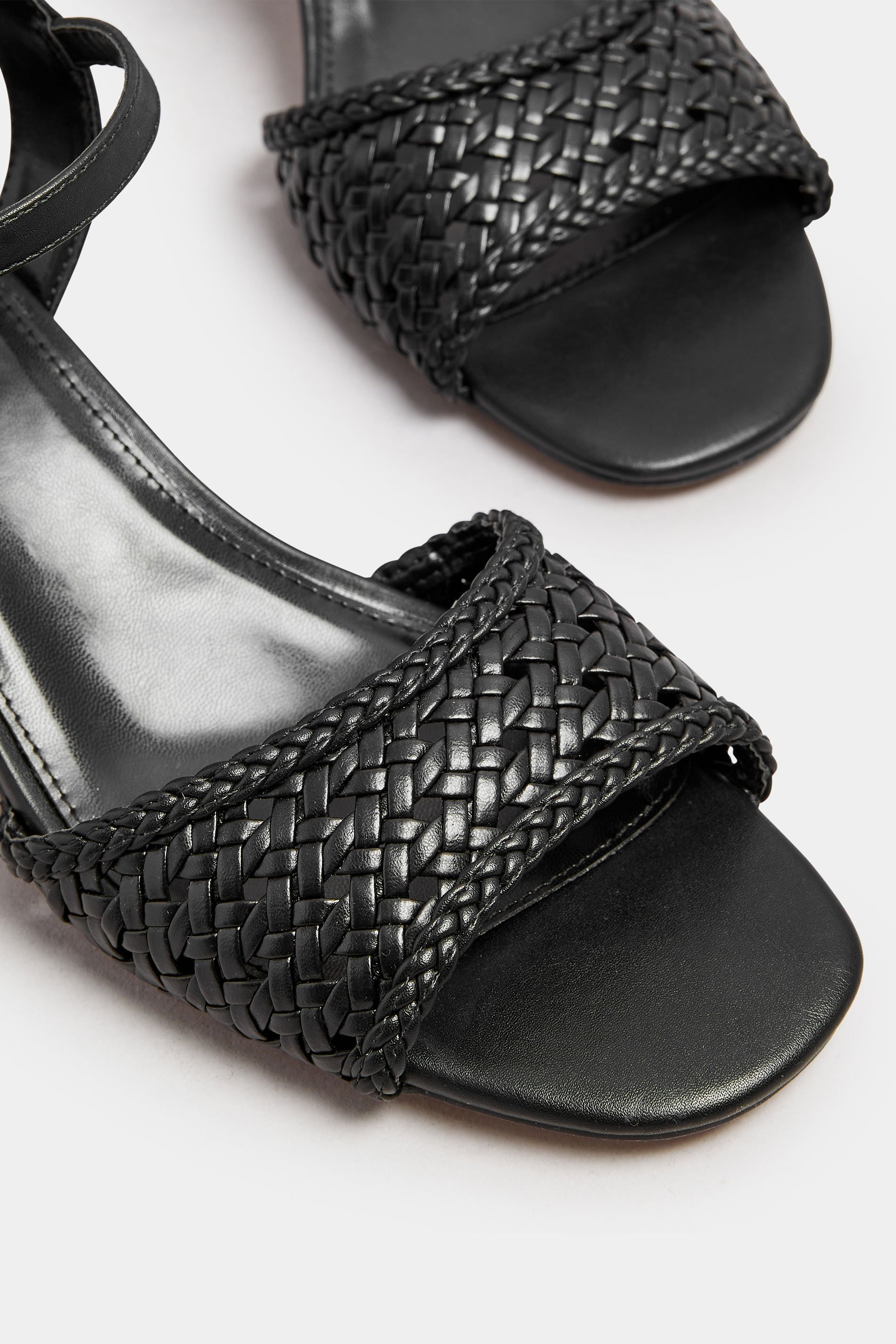 LTS Black Woven Strap Open Toe Block Heel In Standard Fit | Long Tall Sally 5