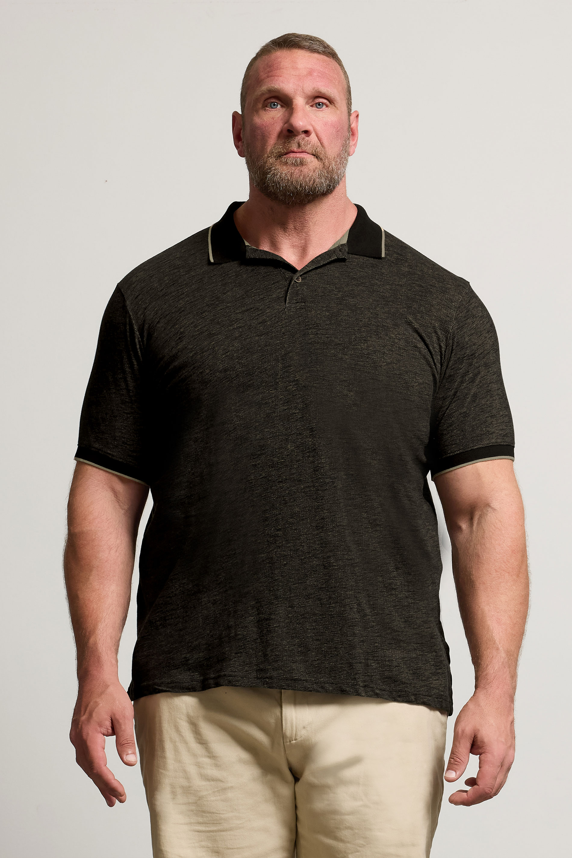 BadRhino Big & Tall Black Textured Tipped Polo Shirt | BadRhino 1