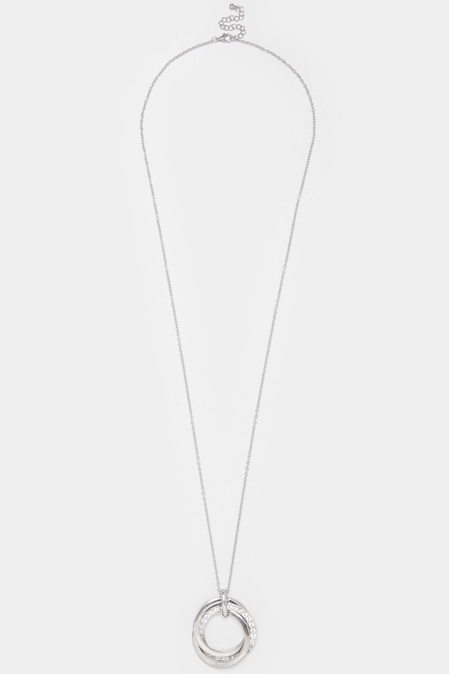 Silver Tone Long Diamante Circle Necklace | Yours Clothing 2