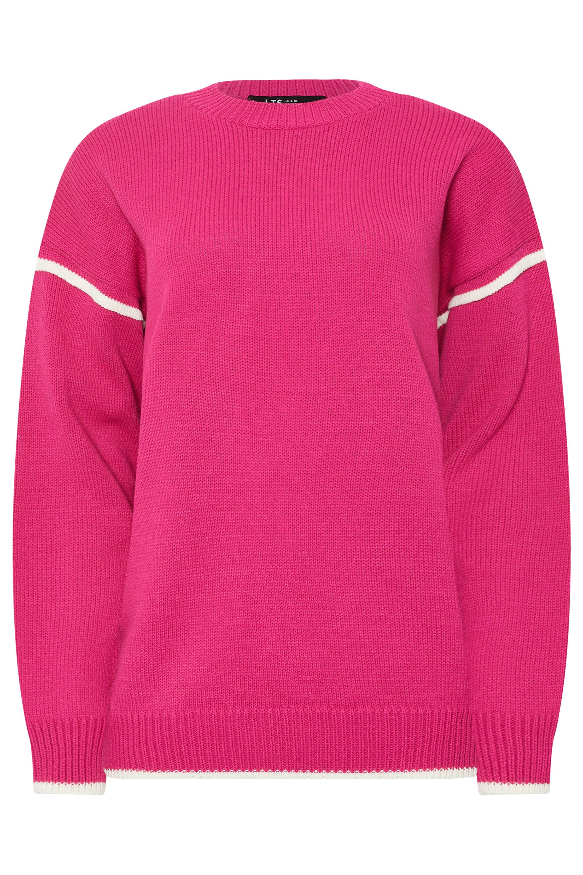 LTS Tall Hot Pink Piped Crew Neck Jumper | Long Tall Sally 5