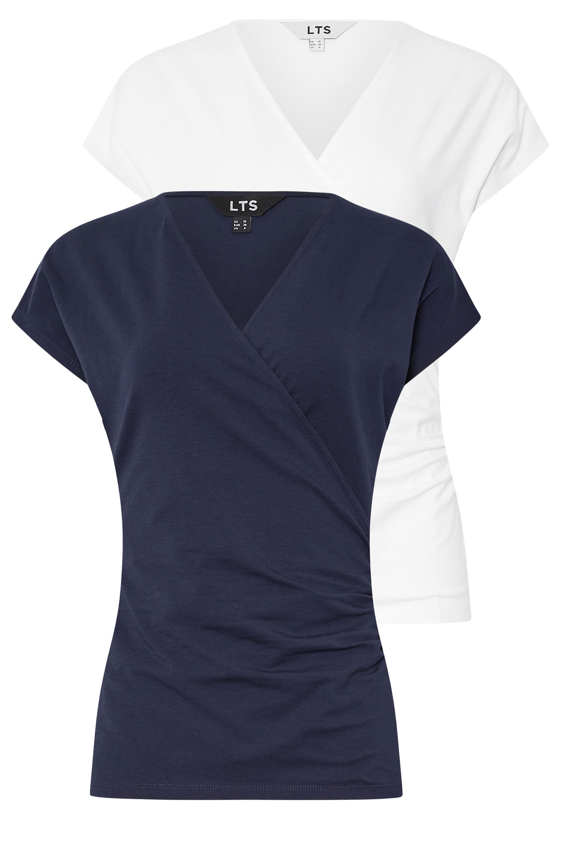 LTS Tall 2 PACK Navy Blue & White Grown Sleeve Wrap Tops | Long Tall Sally 7