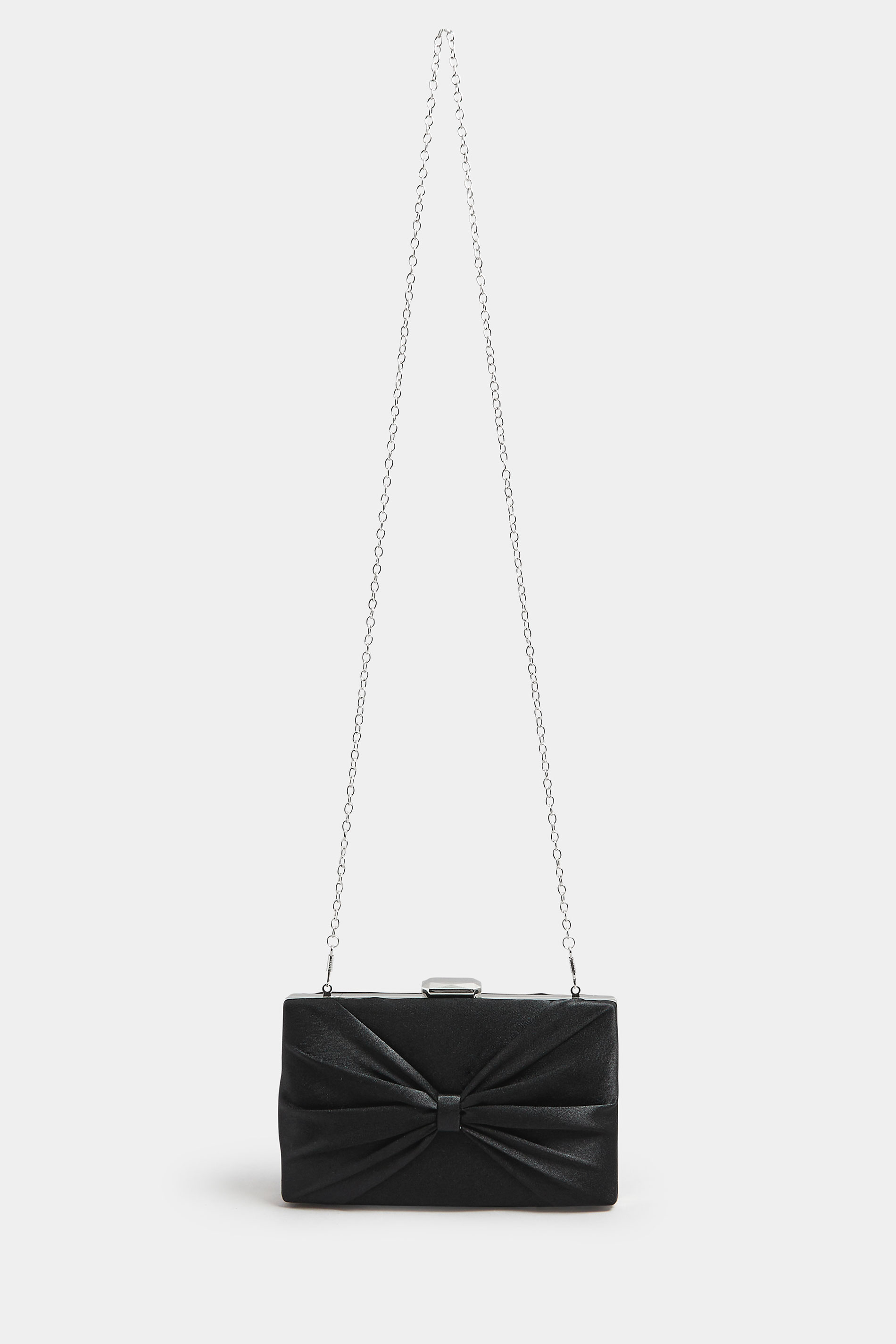 Black Satin Bow Detail Clutch Bag | Yours Clothing 5