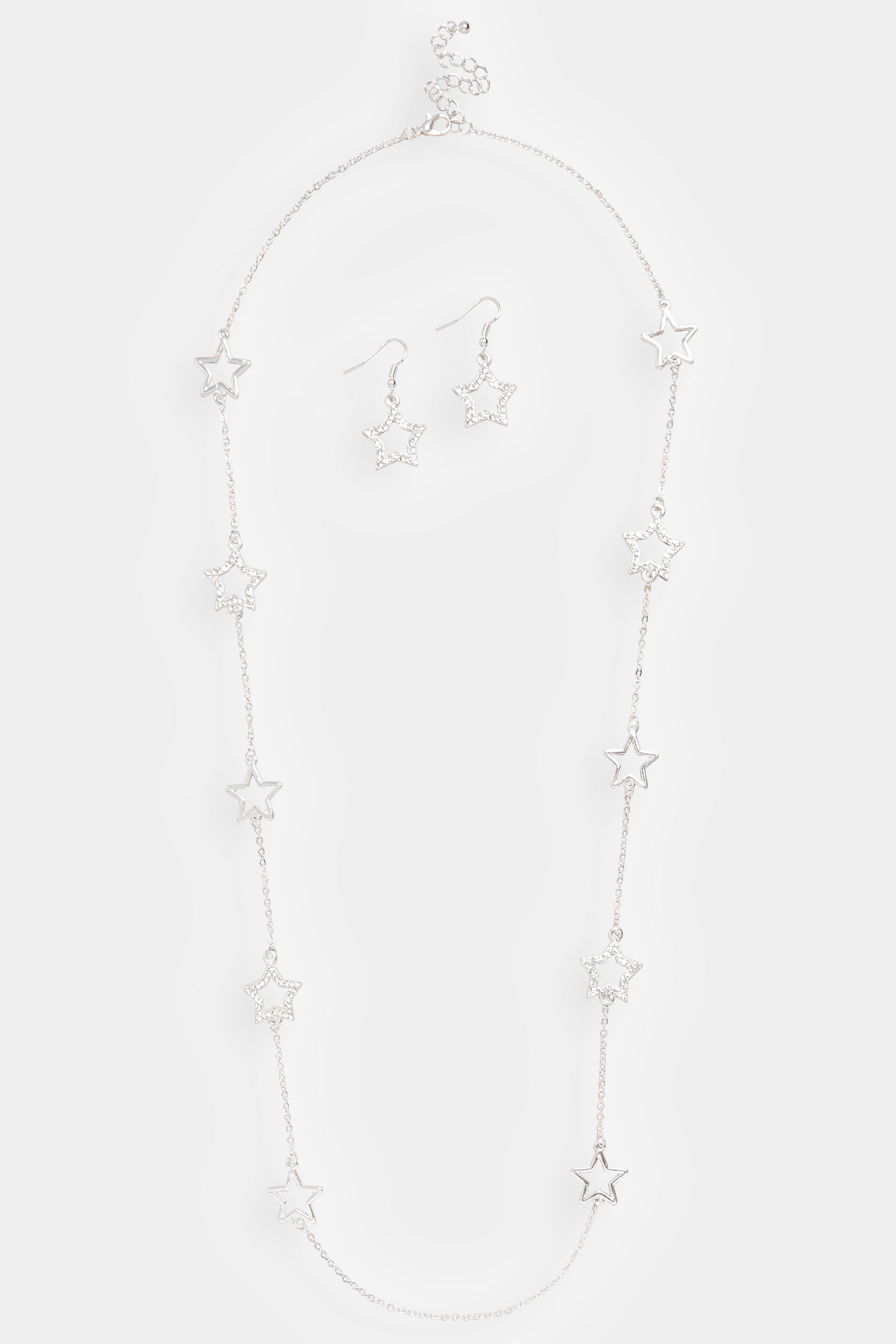 2 PACK Silver Tone Star Pendant Necklace & Earrings | Yours Clothing 2