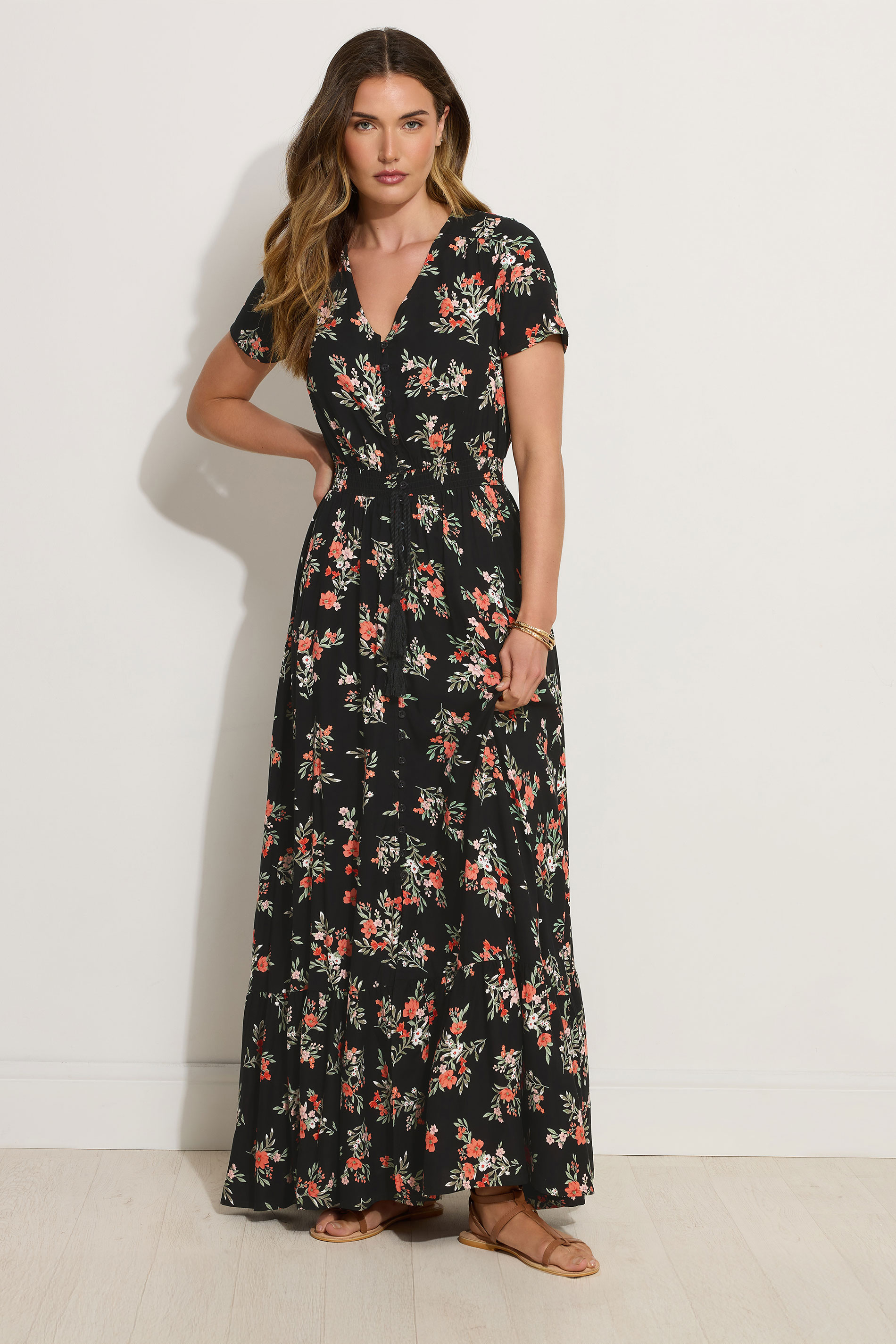 LTS Tall Black Floral Print Button Maxi Dress | Long Tall Sally 2