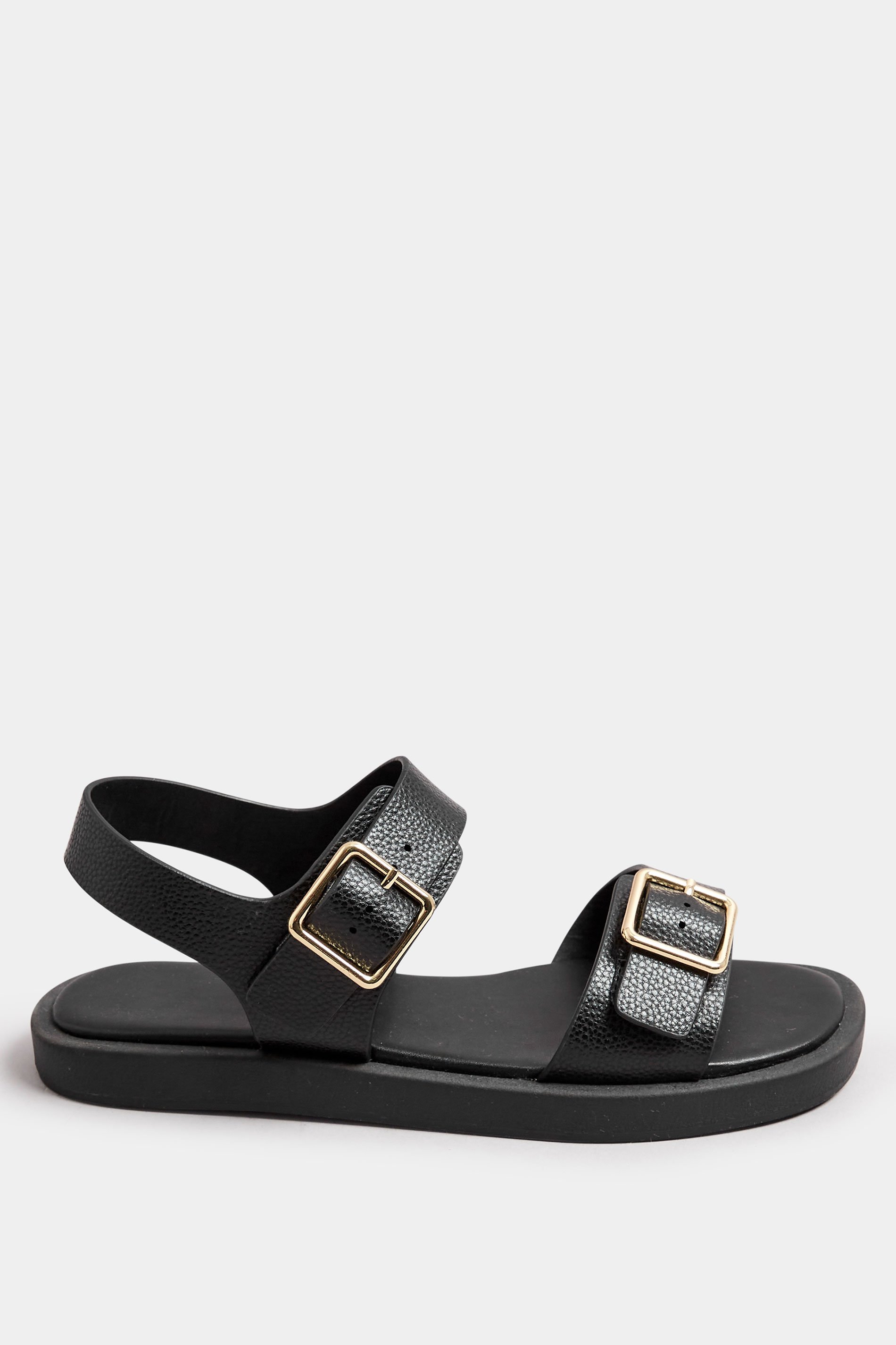 Black Buckle Chunky Sandals In Wide E Fit & Extra Wide EEE Fit | Yours Clothing 4