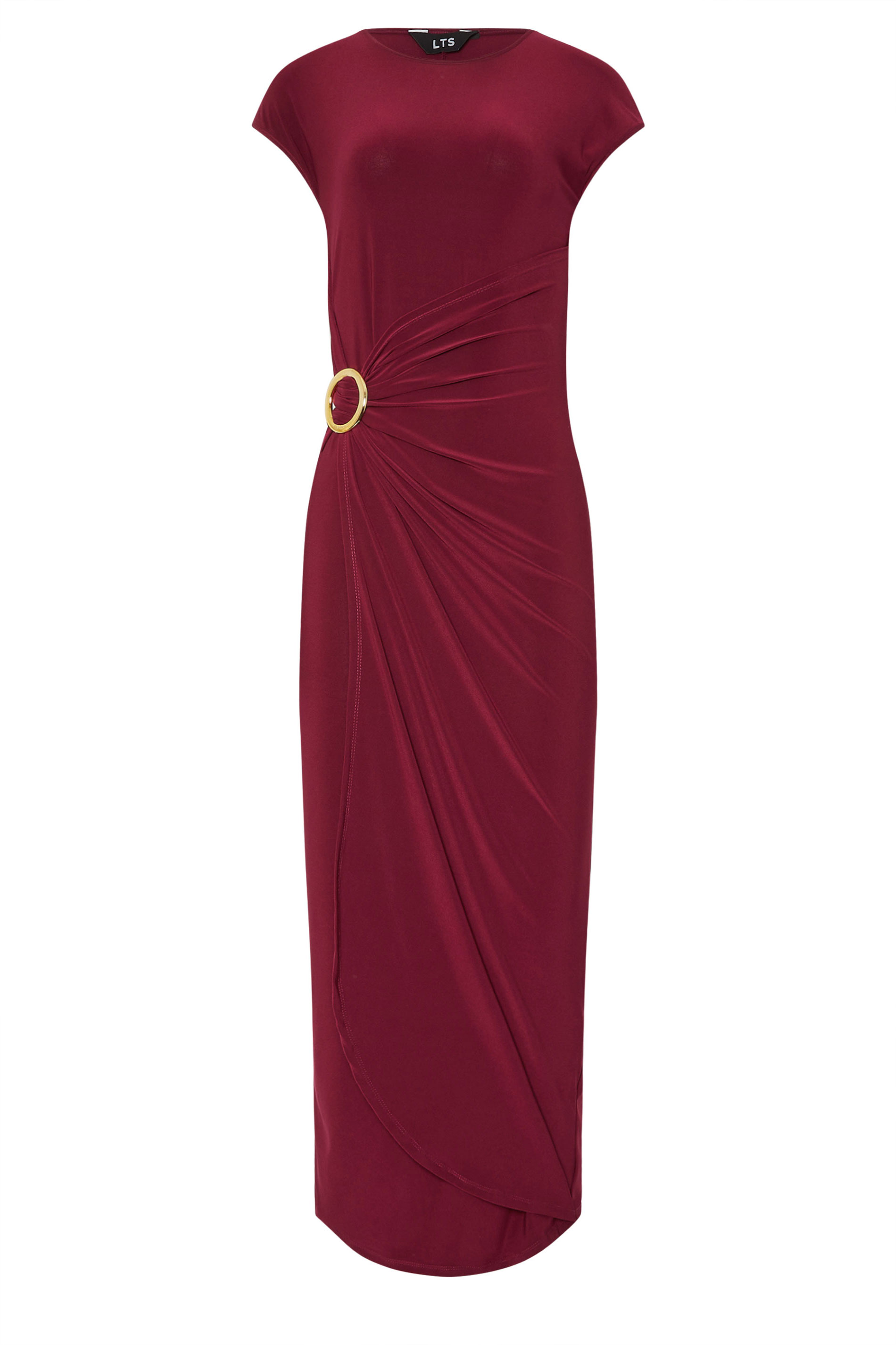 LTS Tall Wine Red Jersey Drape Buckle Midi Dress | Long Tall Sally 6