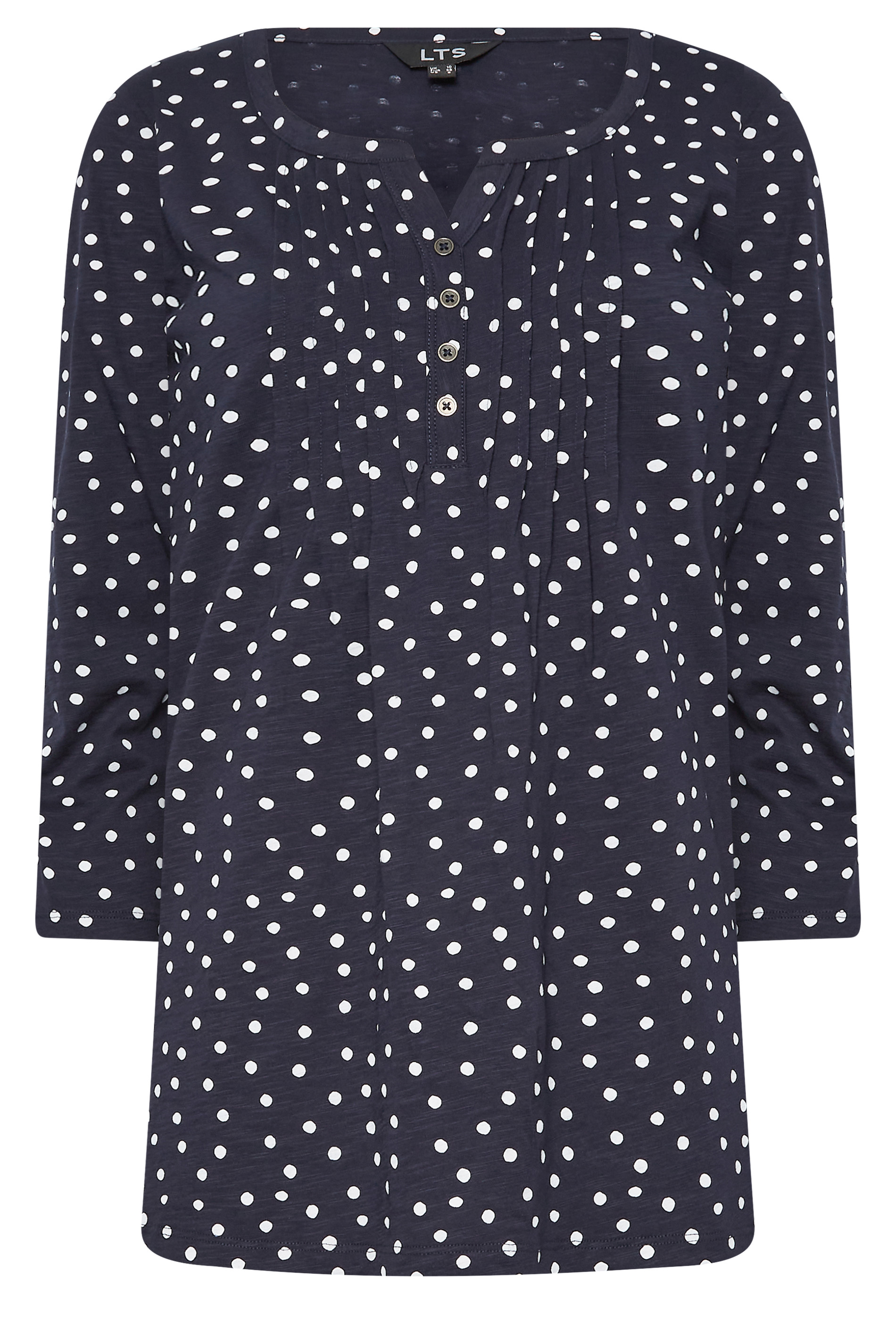 LTS Tall Women's Navy Blue Polka Dot Print Henley Top | Long Tall Sally 6