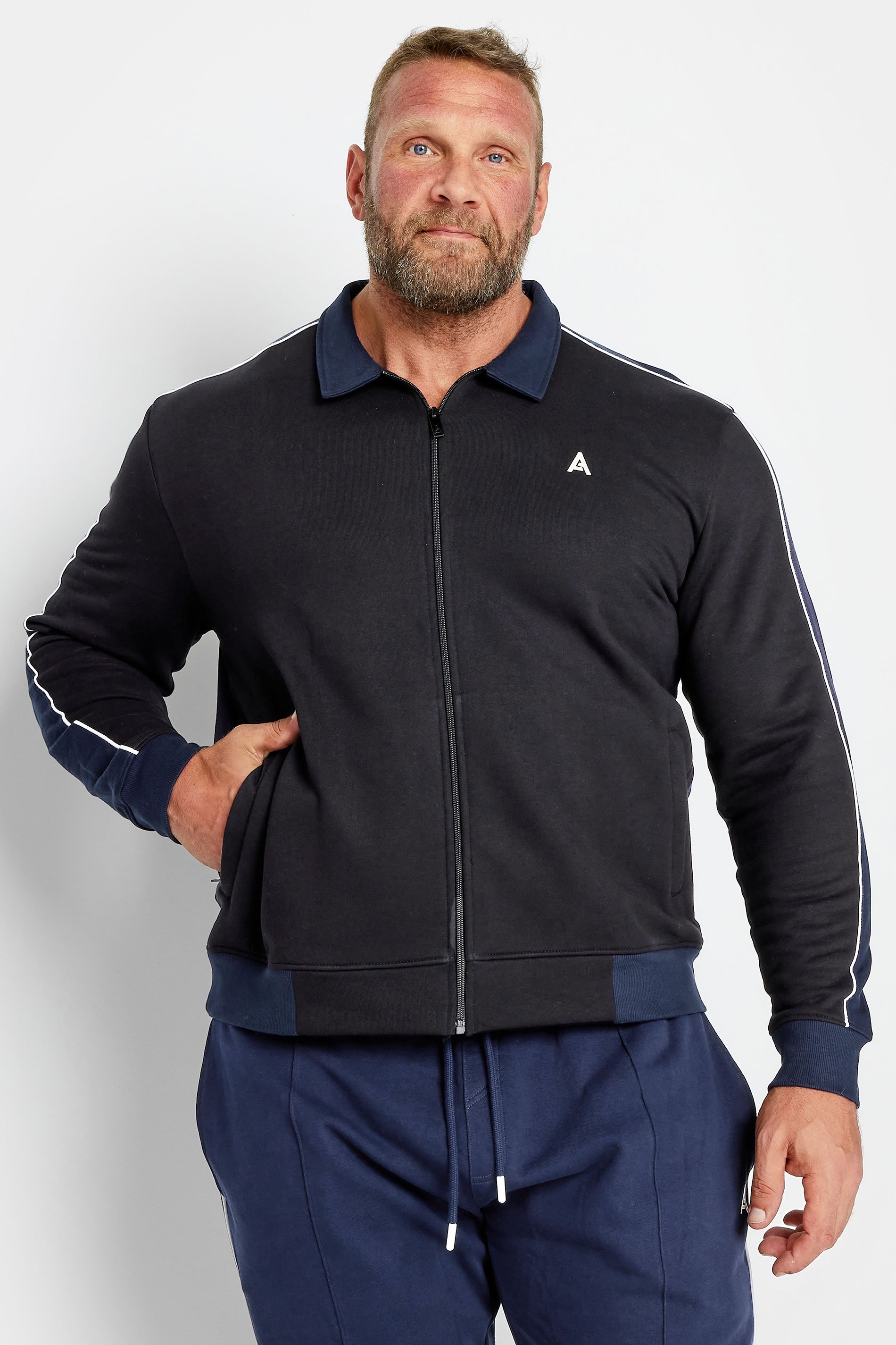 STUDIO A Big & Tall Black Zip Through Jacket | BadRhino 1