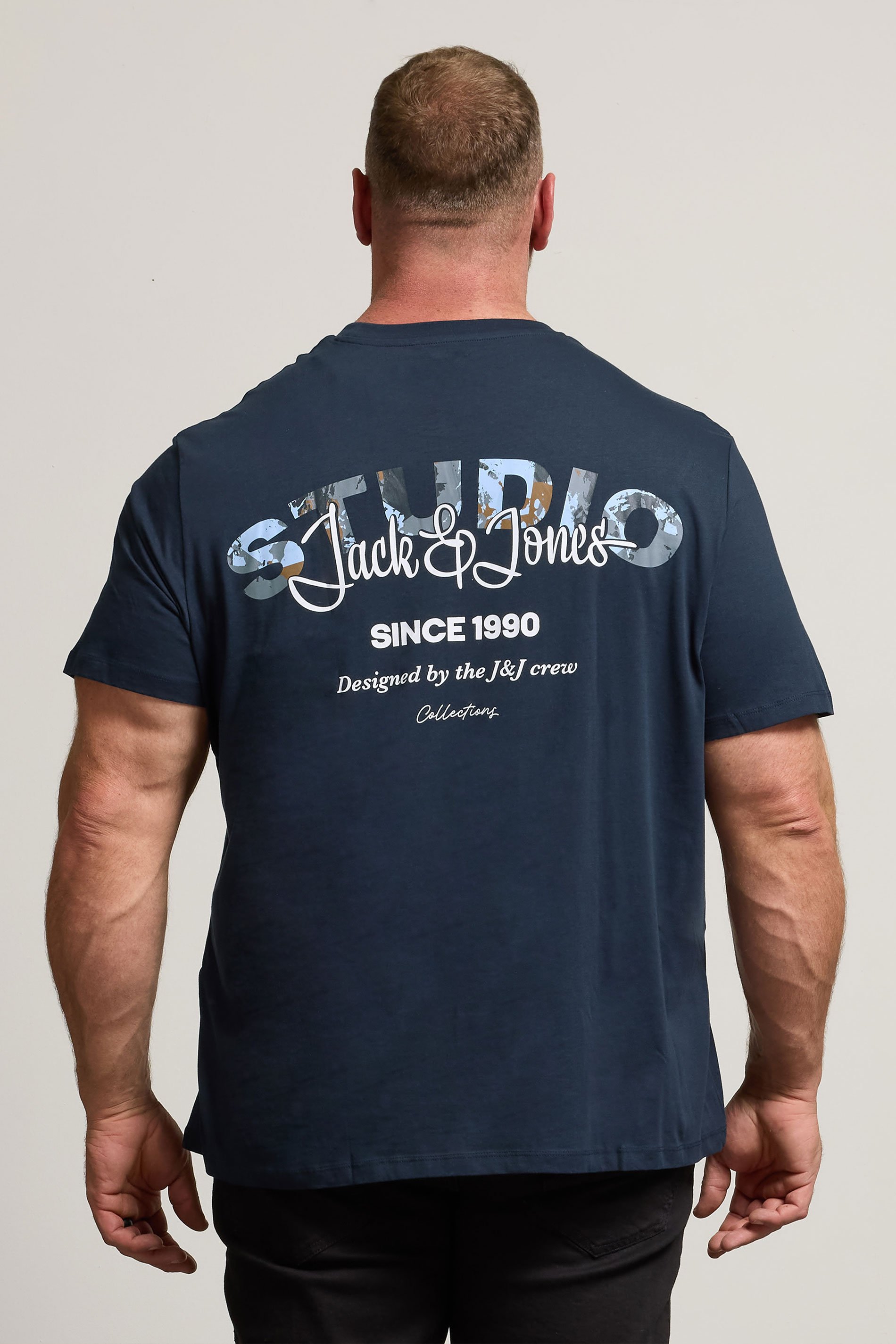 JACK & JONES Big & Tall Sky Captain Blue Back Print T-Shirt | BadRhino 3