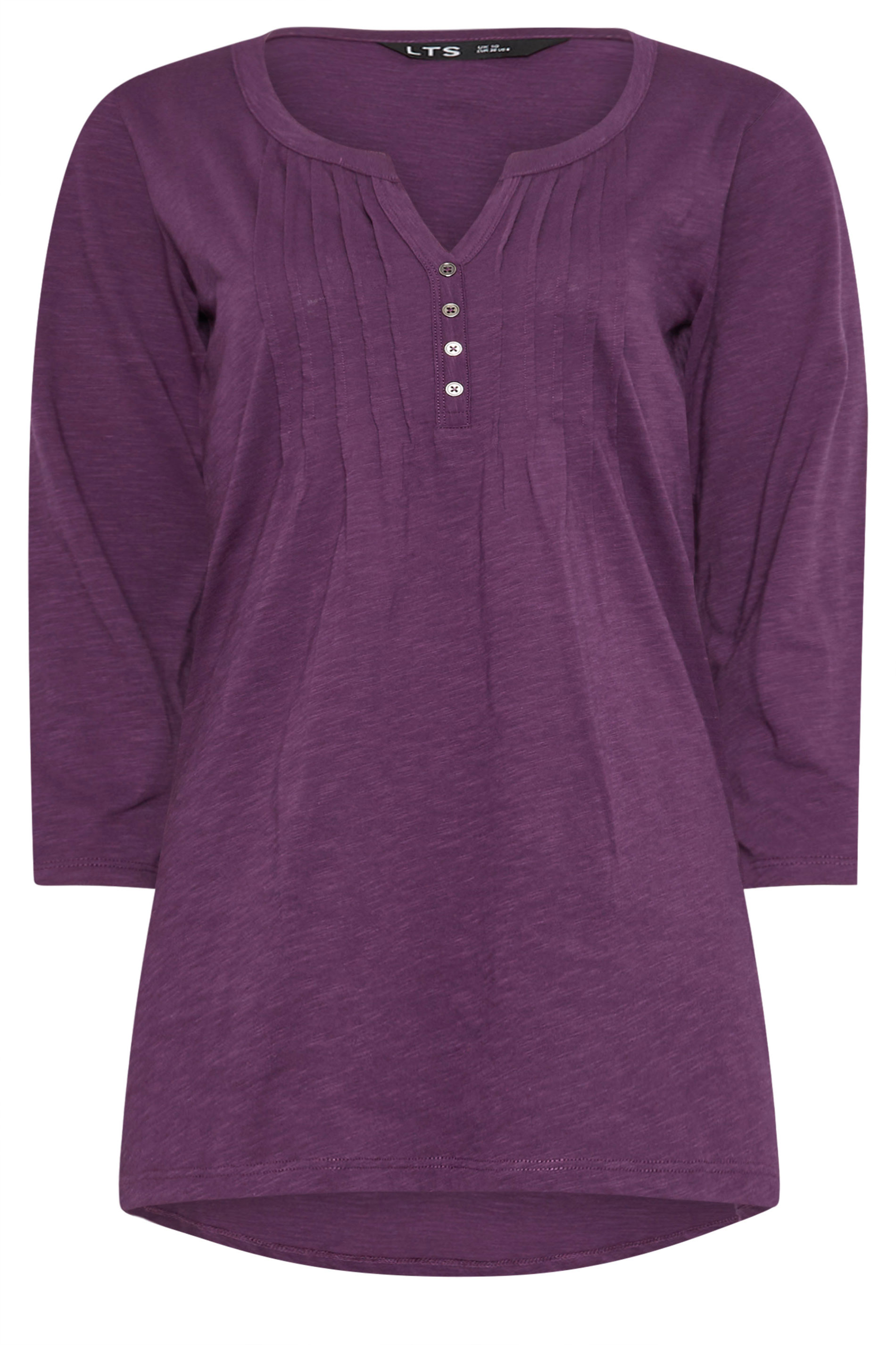 LTS Tall Dark Purple Cotton Henley Top | Long Tall Sally