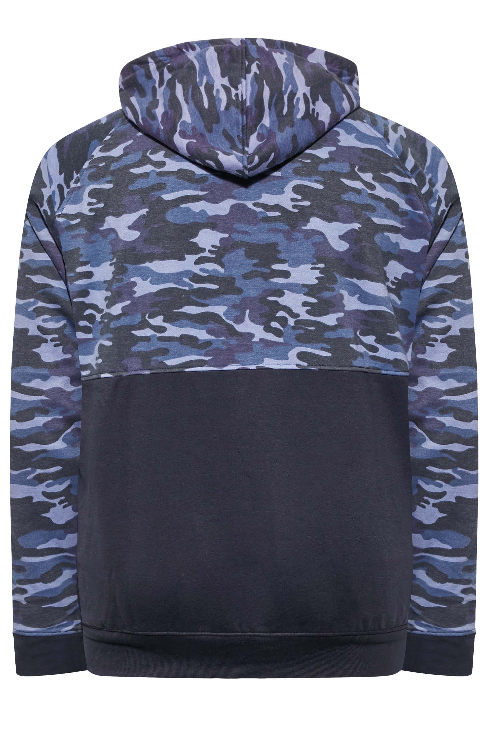 KAM Big & Tall Navy Blue Camo Colour Block Zip Through Hoodie | BadRhino 5