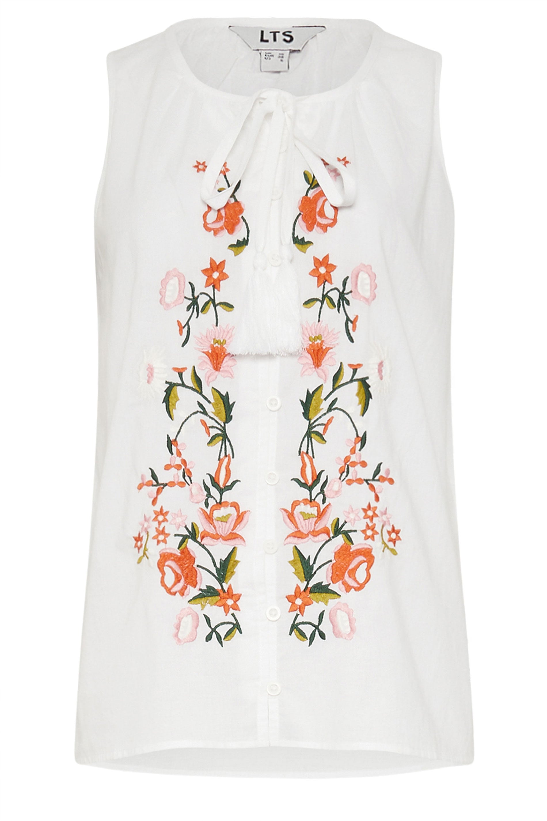 LTS Tall Women's White Floral Embroidered Vest Top | Long Tall Sally 6