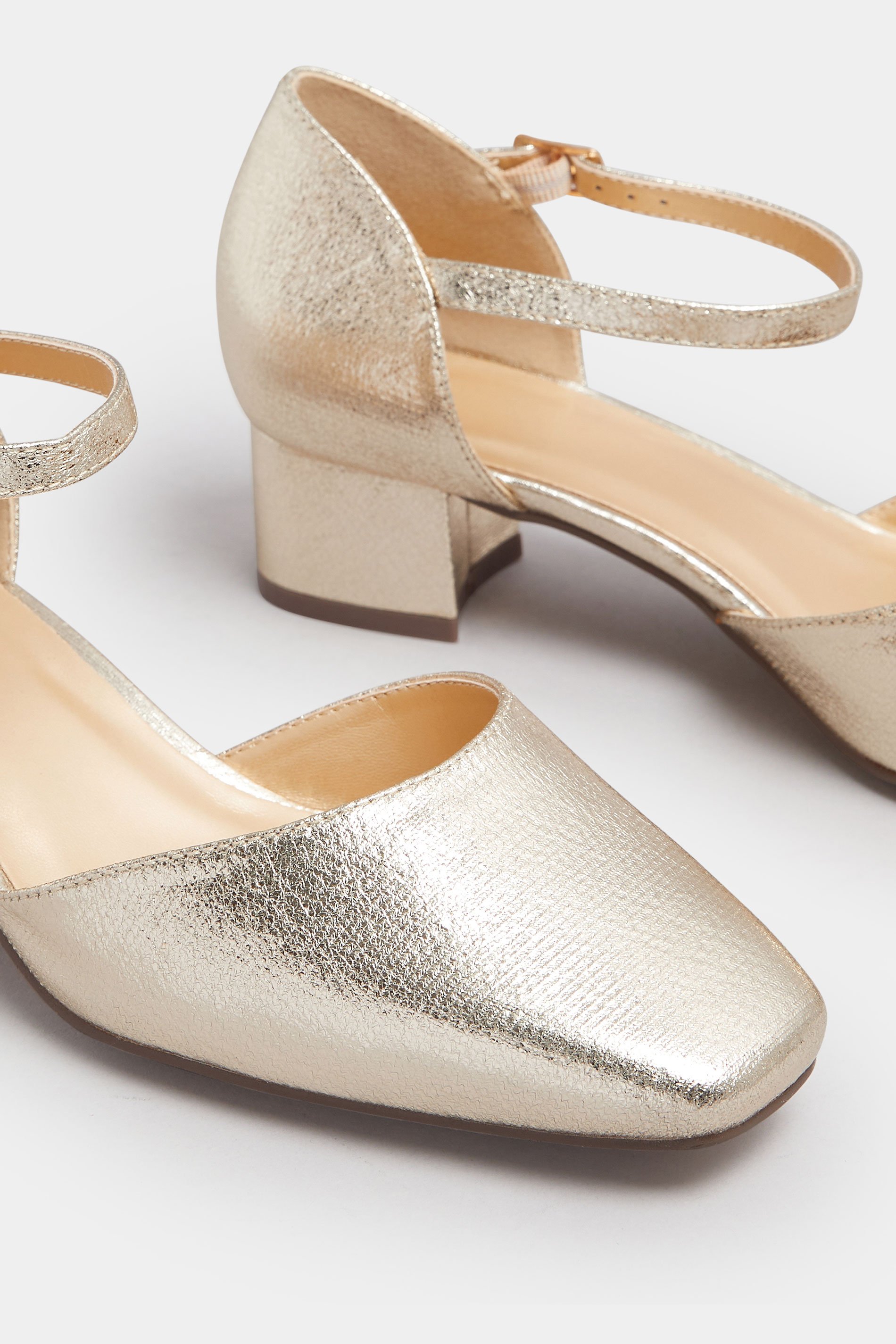 Gold Faux Leather Block Heel Court Shoes In Extra Wide EEE Fit | Yours Clothing 6