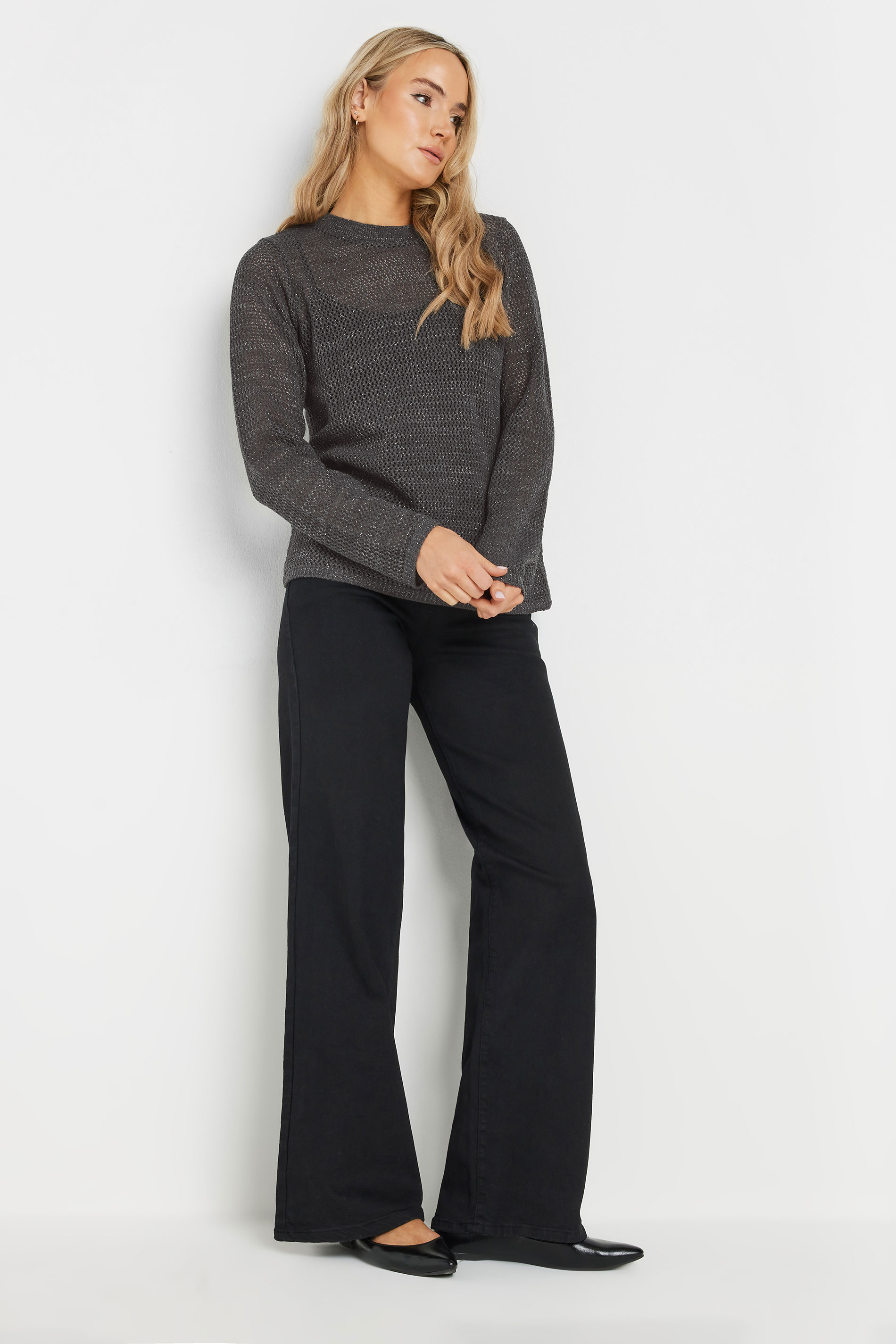 LTS Tall Charcoal Grey Metallic Pointelle Jumper | Long Tall Sally  2