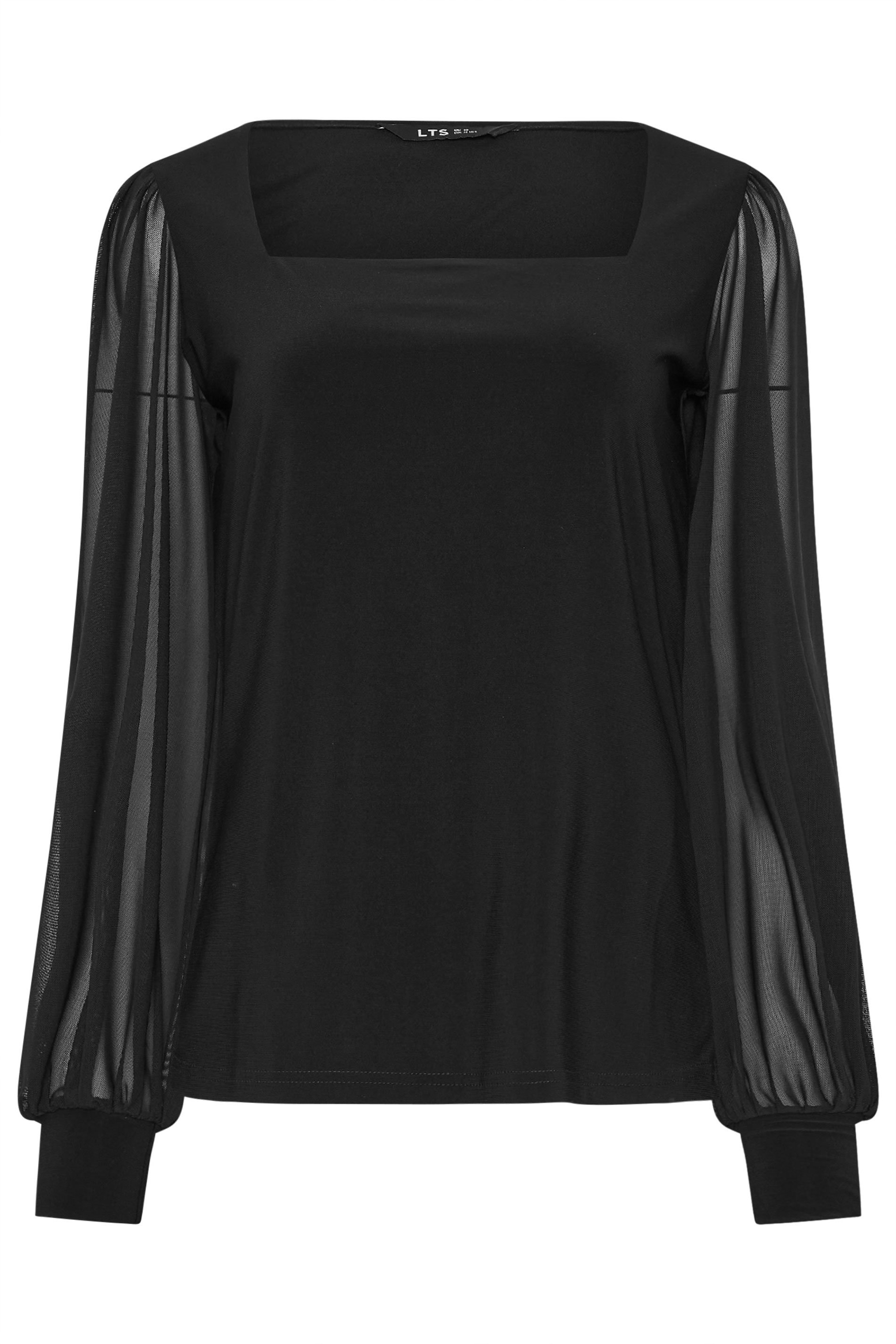 LTS Tall Black Mesh Square Neck Blouse | Long Tall Sally 6