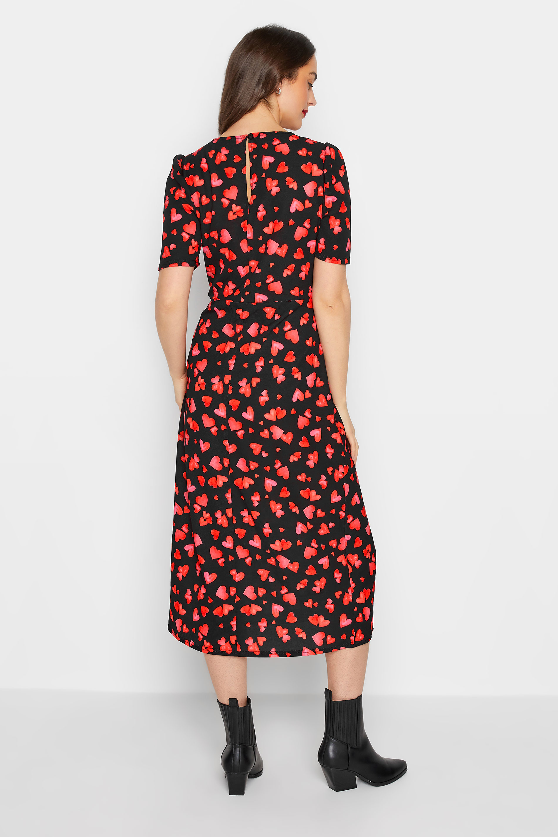 LTS Tall Women's Black Heart Print Midi Dress | Long Tall Sally 3