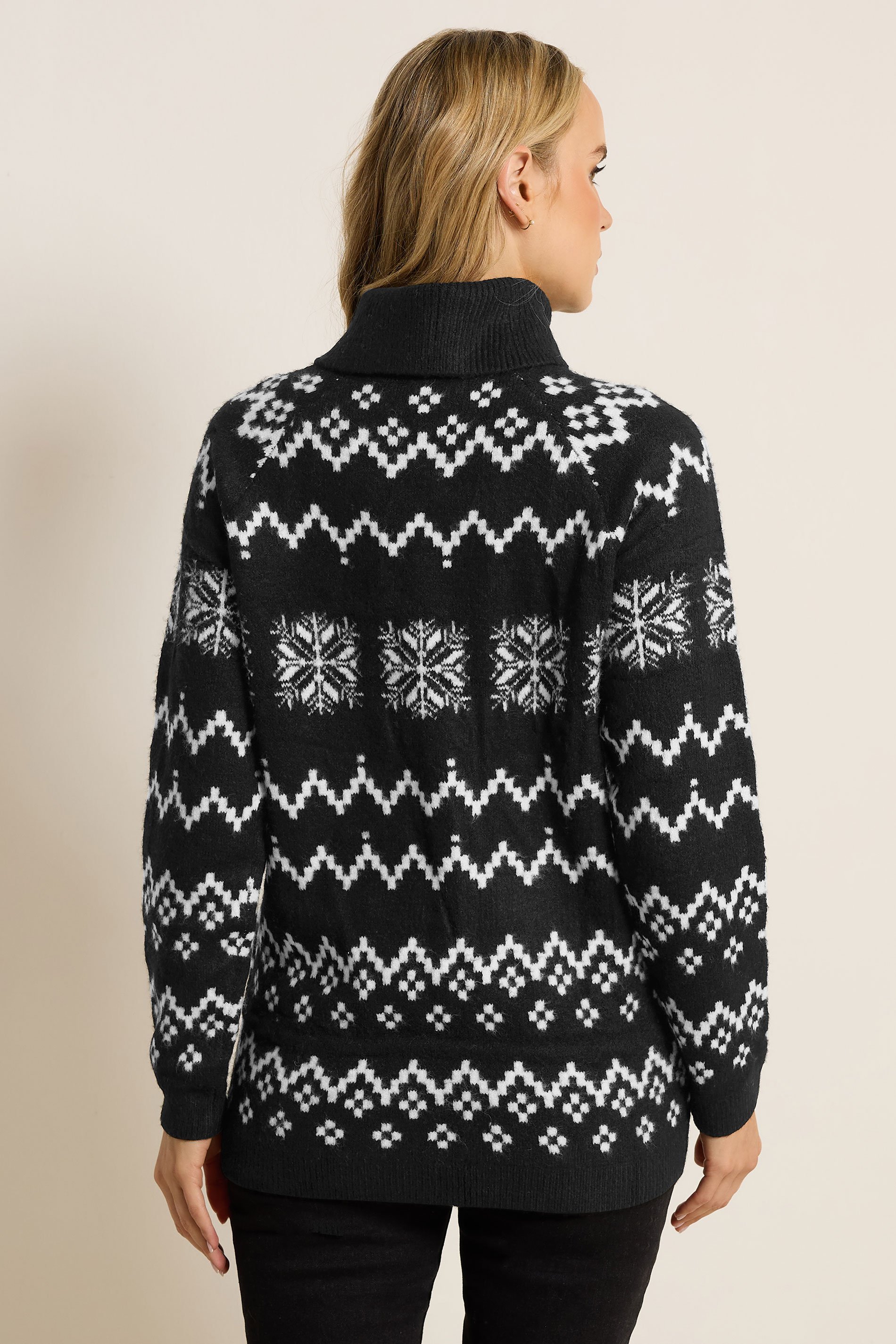 LTS Tall Black Knitted Snowflake Roll Neck Jumper | Long Tall Sally 3