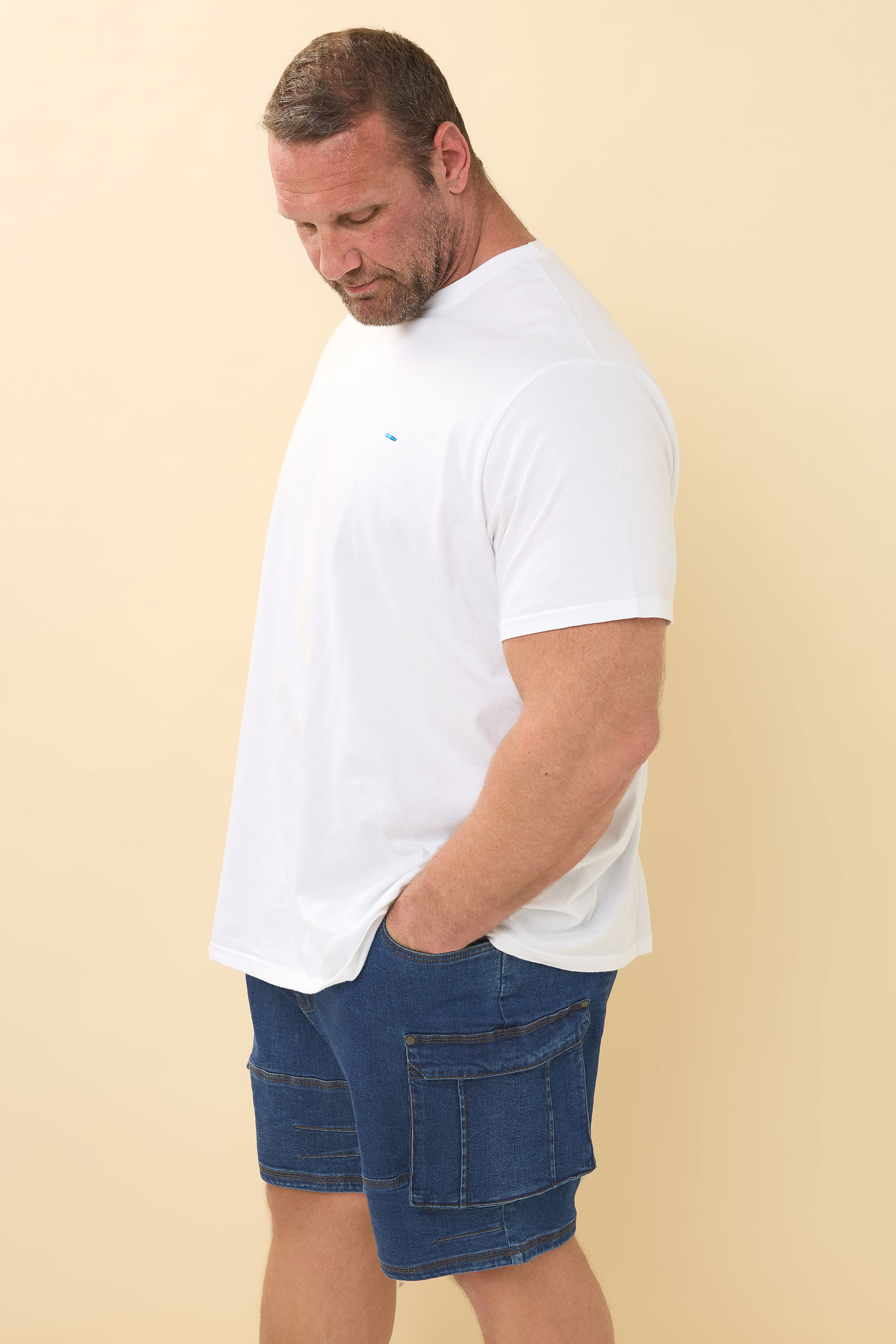 BadRhino Big & Tall Blue Elasticated Cargo Denim Shorts 4