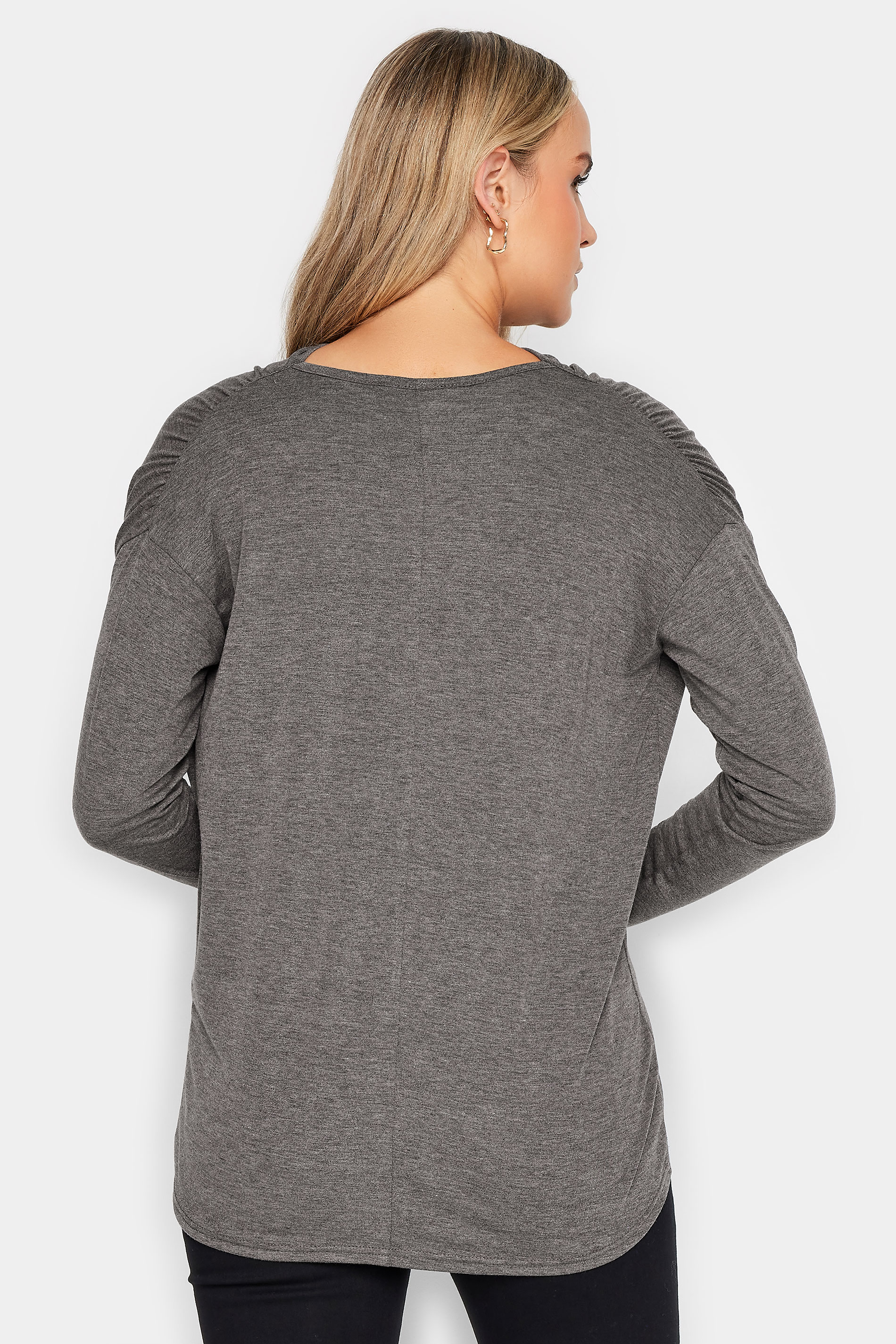 LTS Tall Women's Charcoal Grey Ruched Neck Top | Long Tall Sally 3
