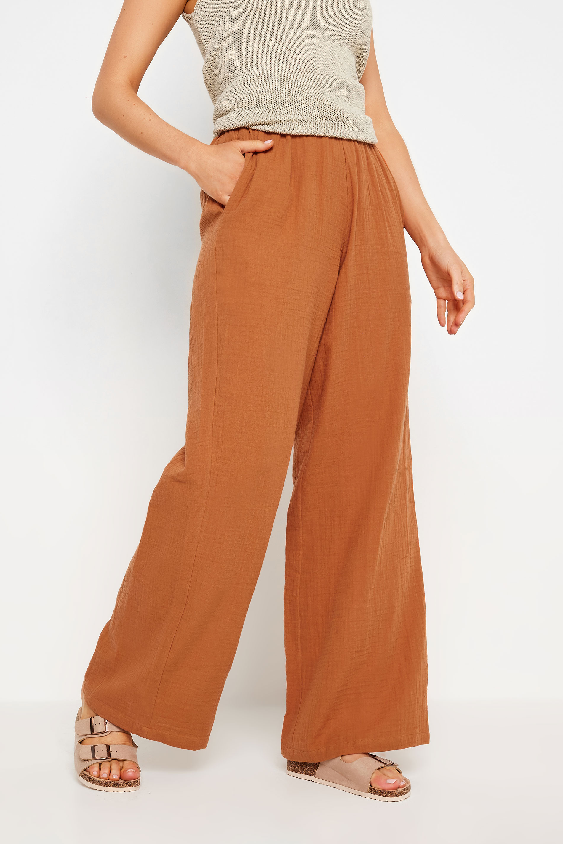 LTS Tall Women's Rust Orange Cheesecloth Wide Leg Trousers | Long Tall Sally 3