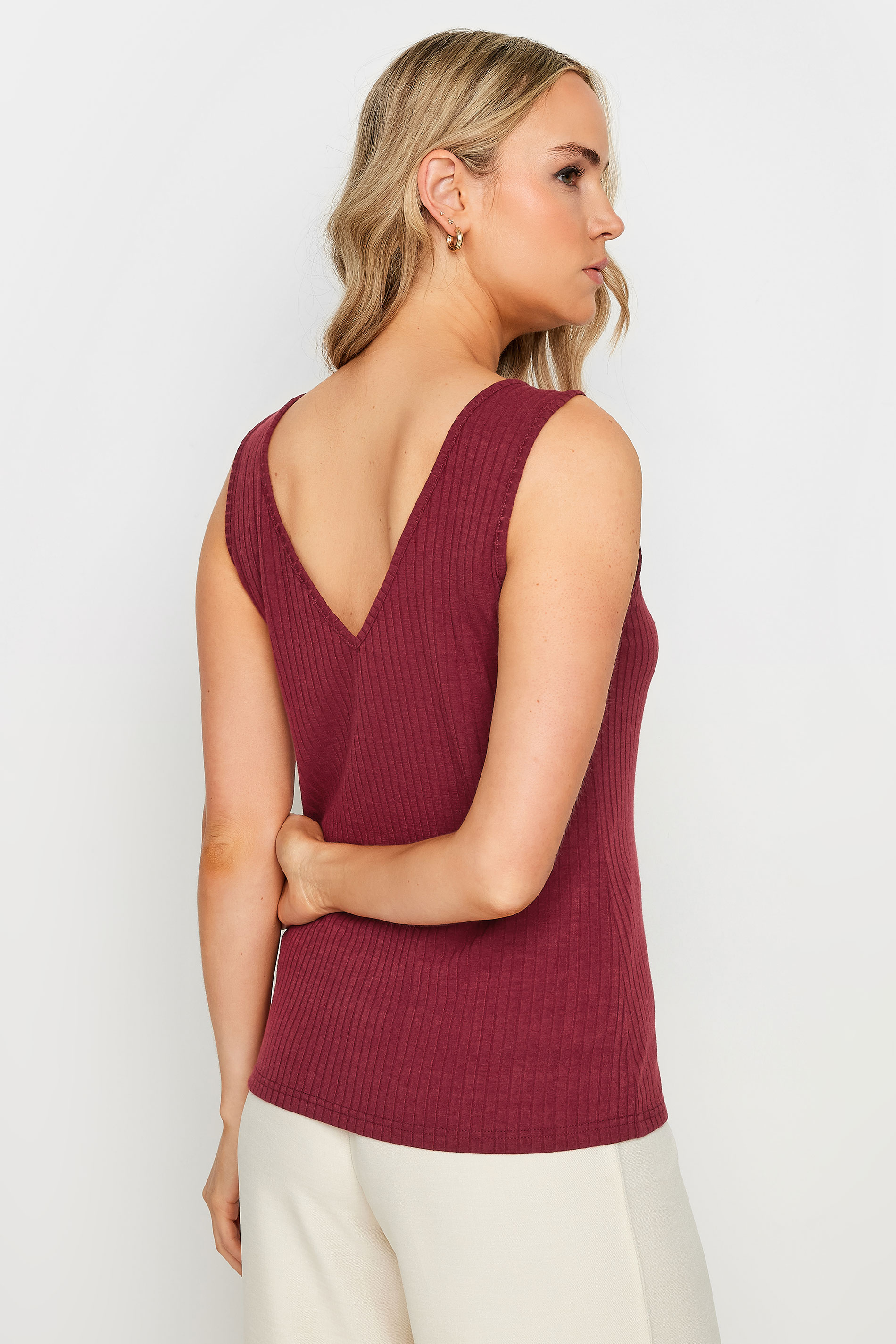 LTS Tall Burgundy Red Ribbed Vest Top | Long Tall Sally 3