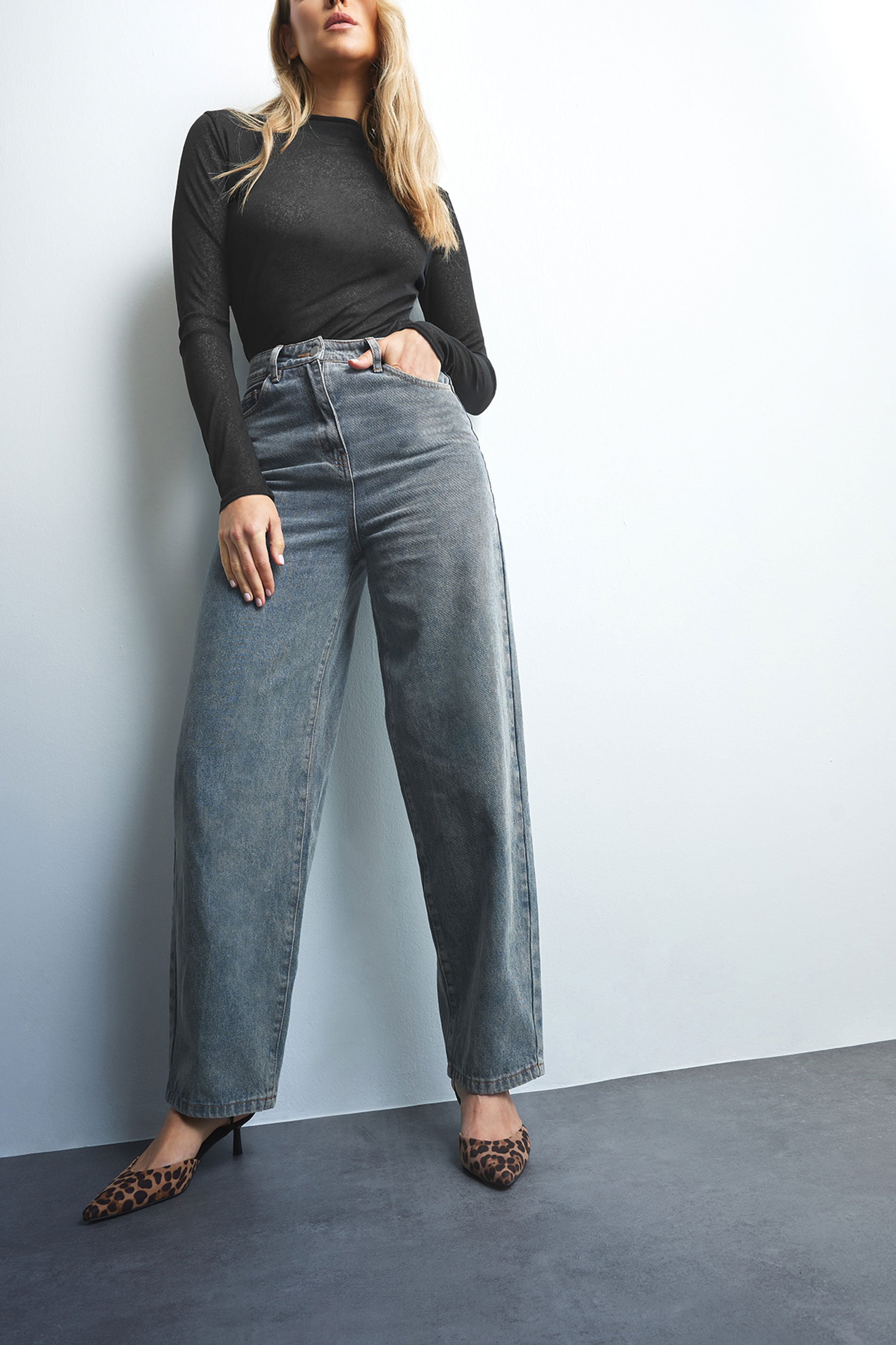 LTS Tall Blue Mid Wash Barrel Leg Jeans | Long Tall Sally 6