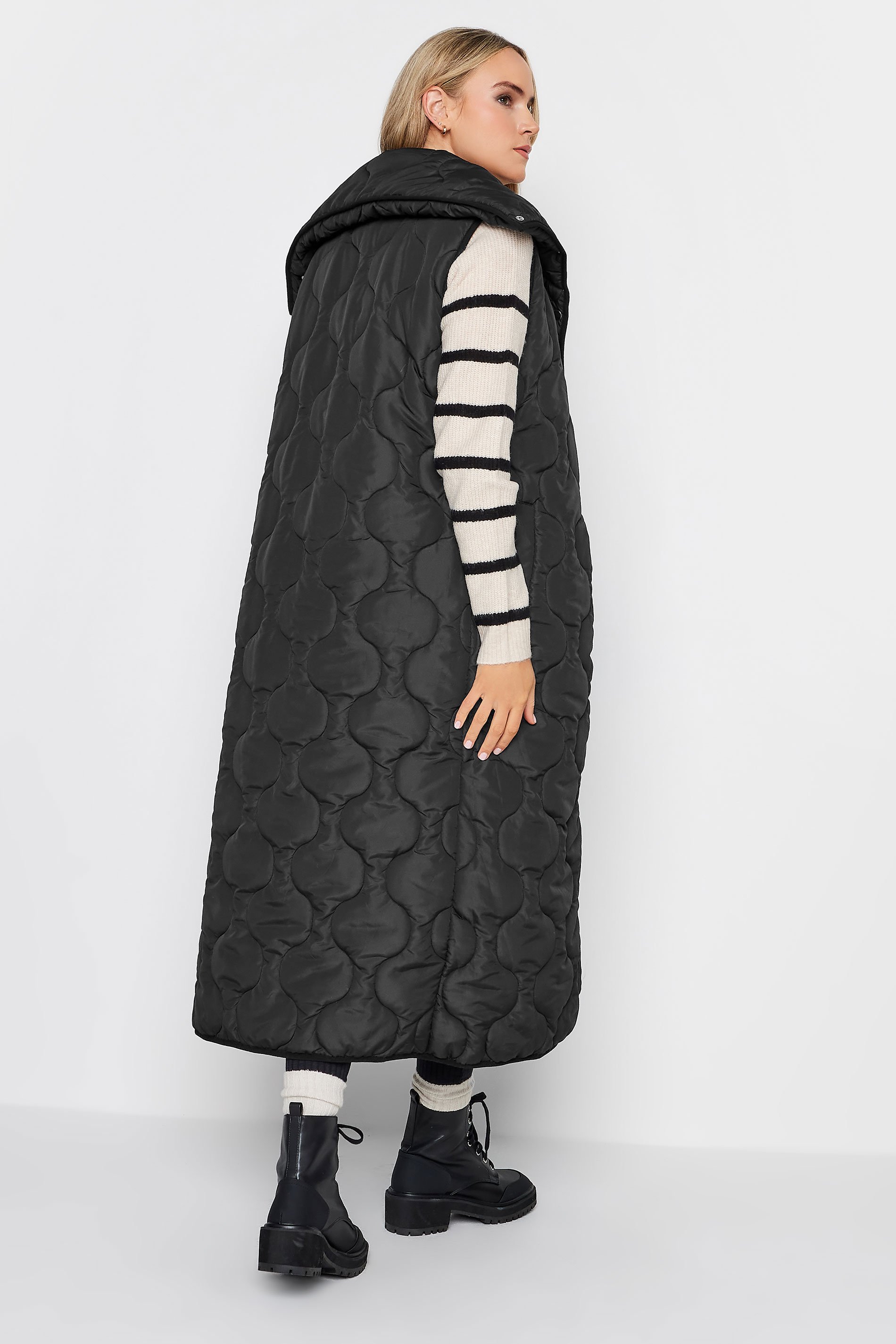 LTS Tall Black Funnel Neck Quilted Longline Gilet | Long Tall Sally 4