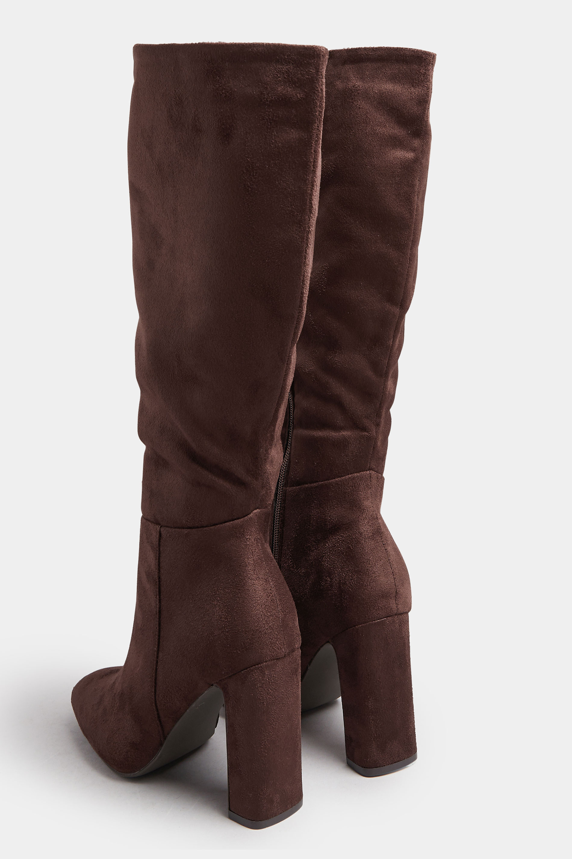 Brown Faux Suede Heeled Knee High Boots In Standard Fit | Yours Clothing 4