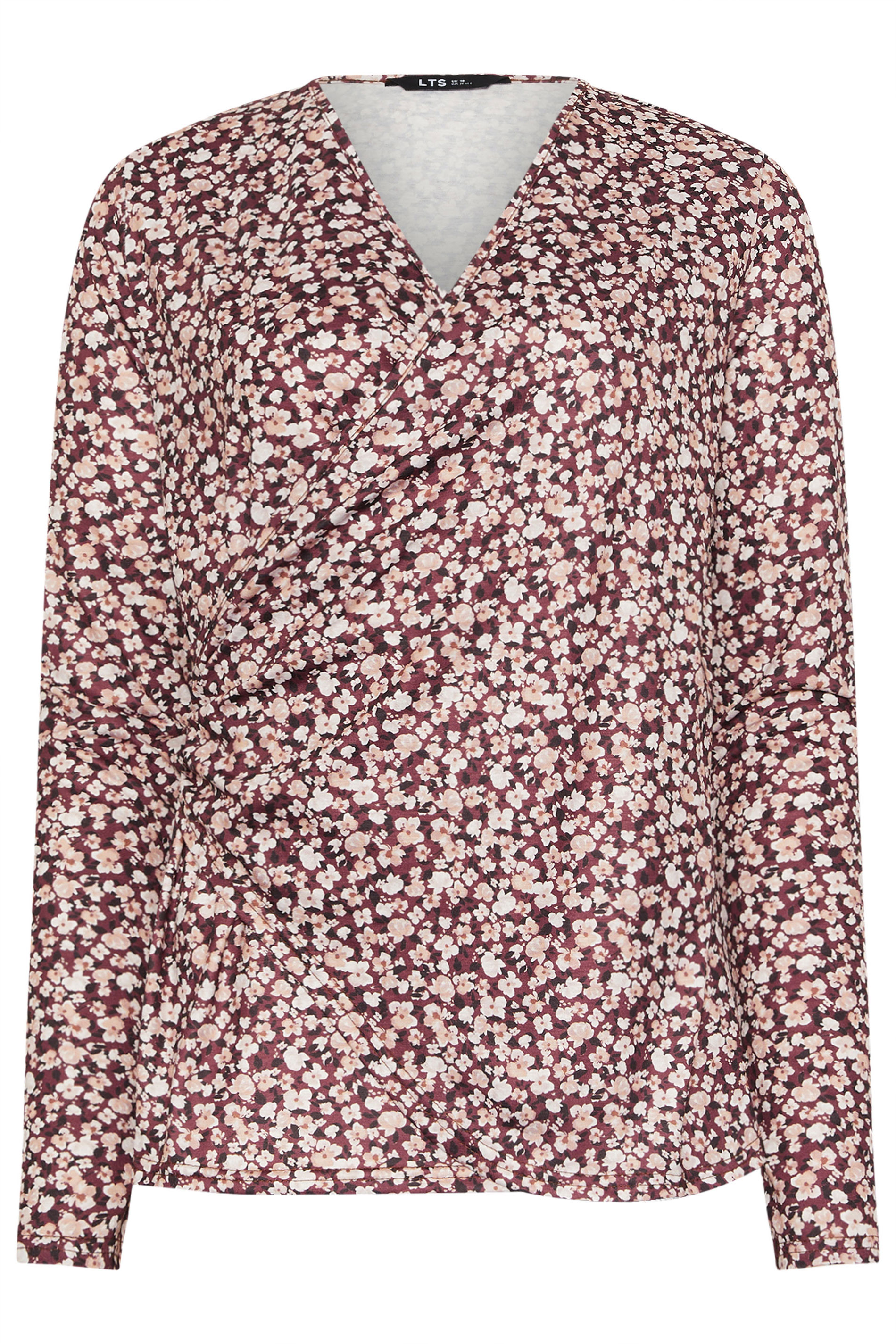 LTS Tall Berry Red Ditsy Floral Wrap Top | Long Tall Sally 5