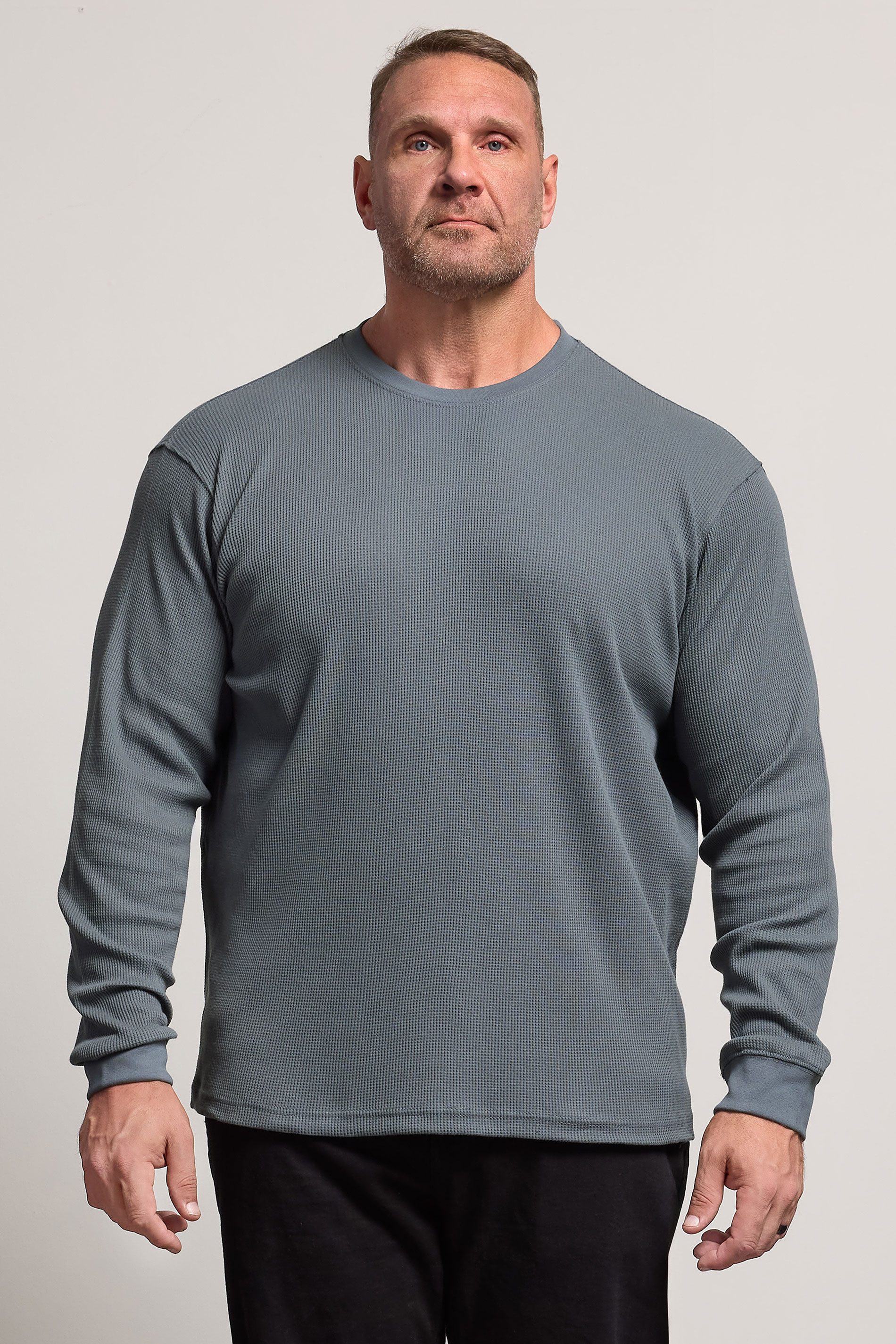 BadRhino Big & Tall Storm Blue Waffle Texture Long sleeve T-Shirt | BadRhino 1