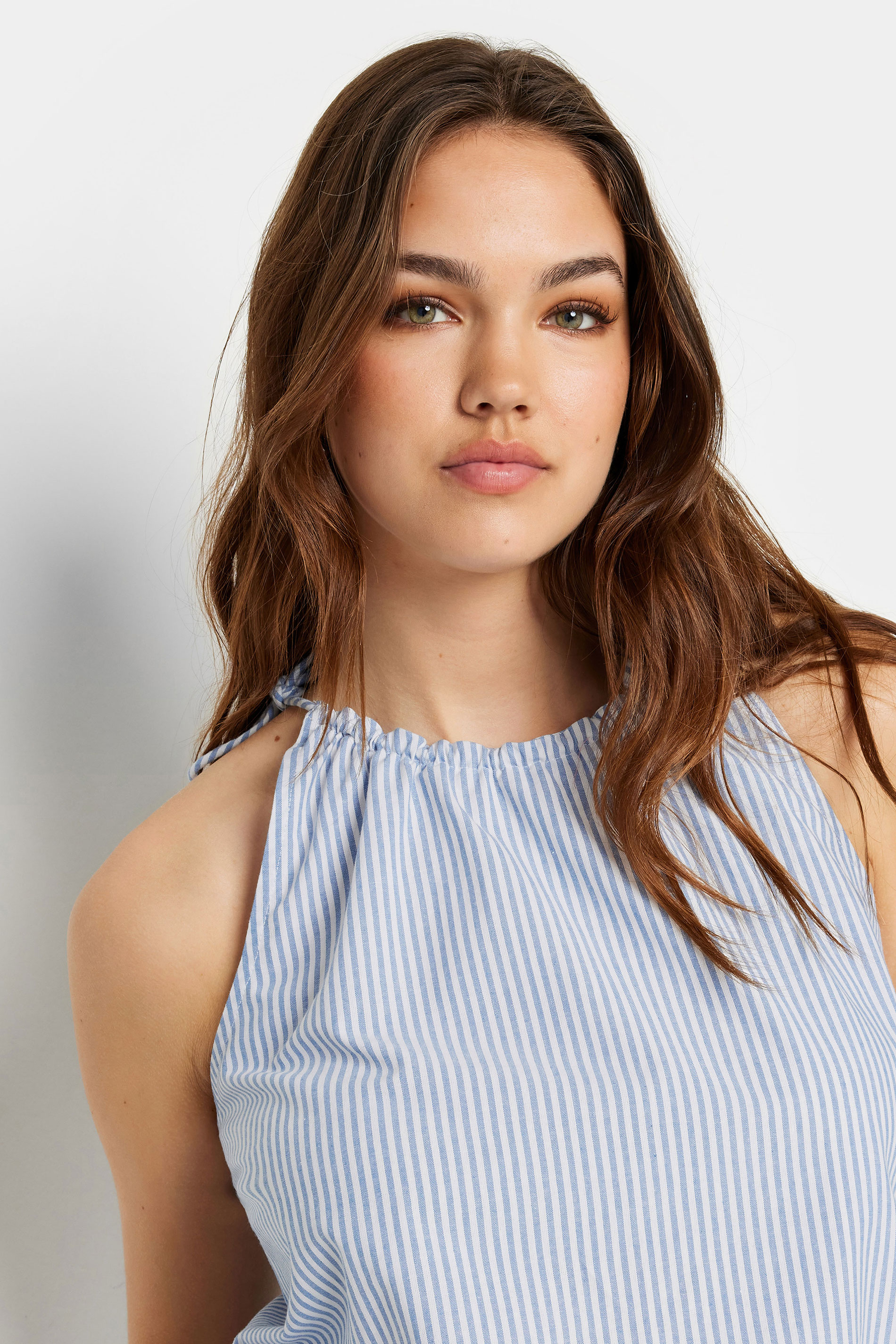 LTS Tall Women's Blue Stripe Halter Neck Top | Long Tall Sally 5