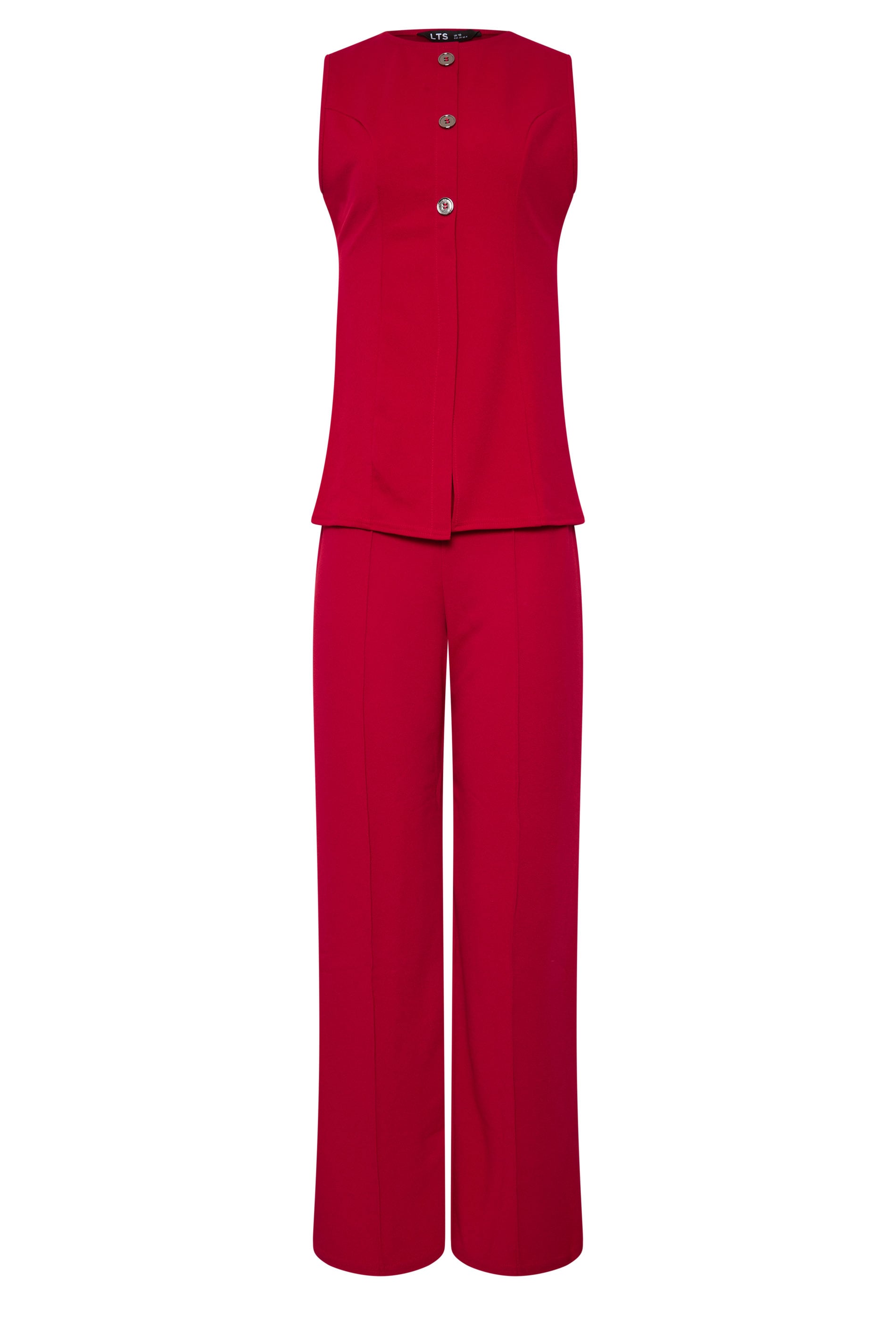 LTS Tall Women's Set Bright Red Textured Waistcoat & Wide Leg Trousers | Long Tall Sally 5