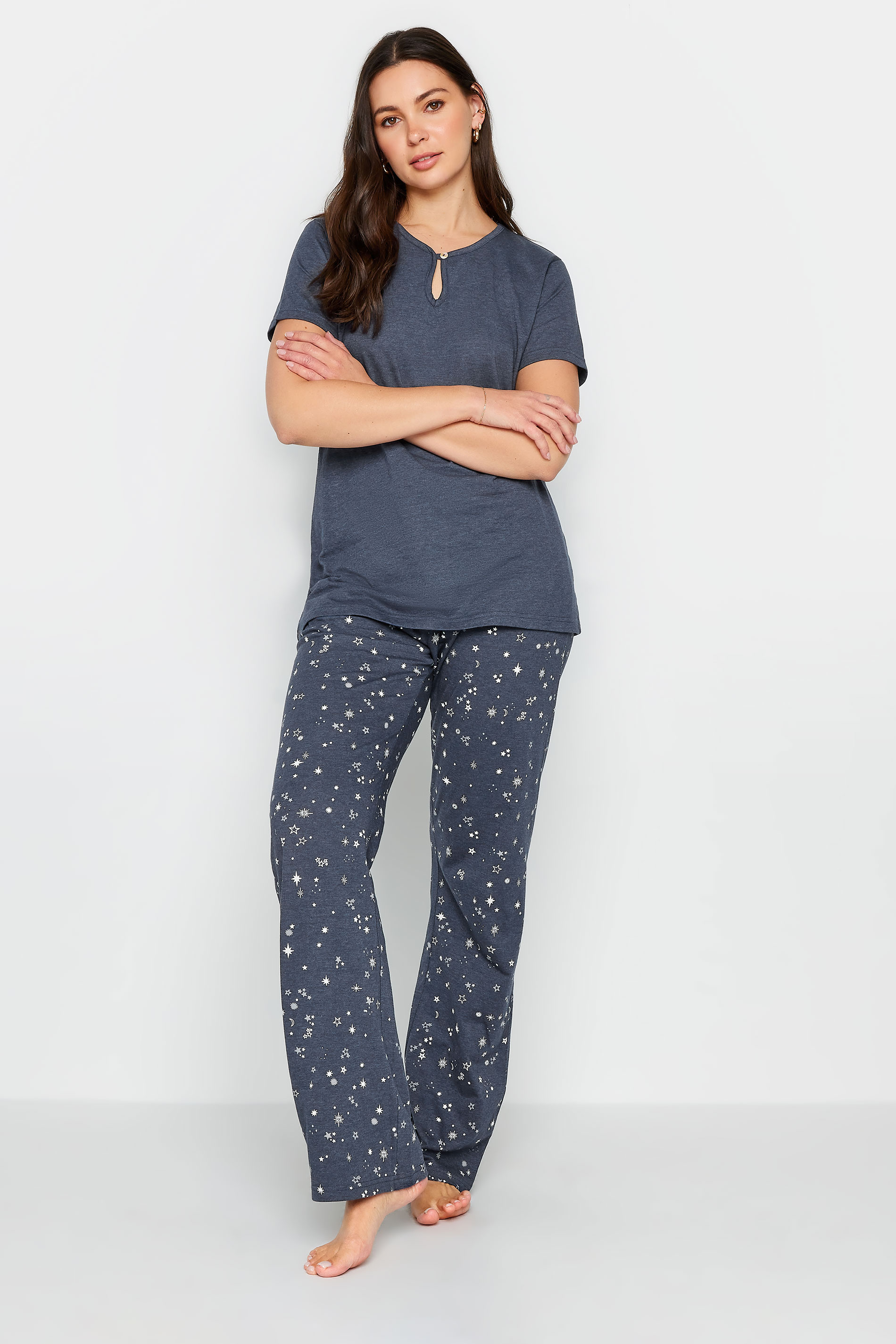 LTS Tall Womens Navy Blue Star Print Wide Leg Pyjama Set | Long Tall Sally 2