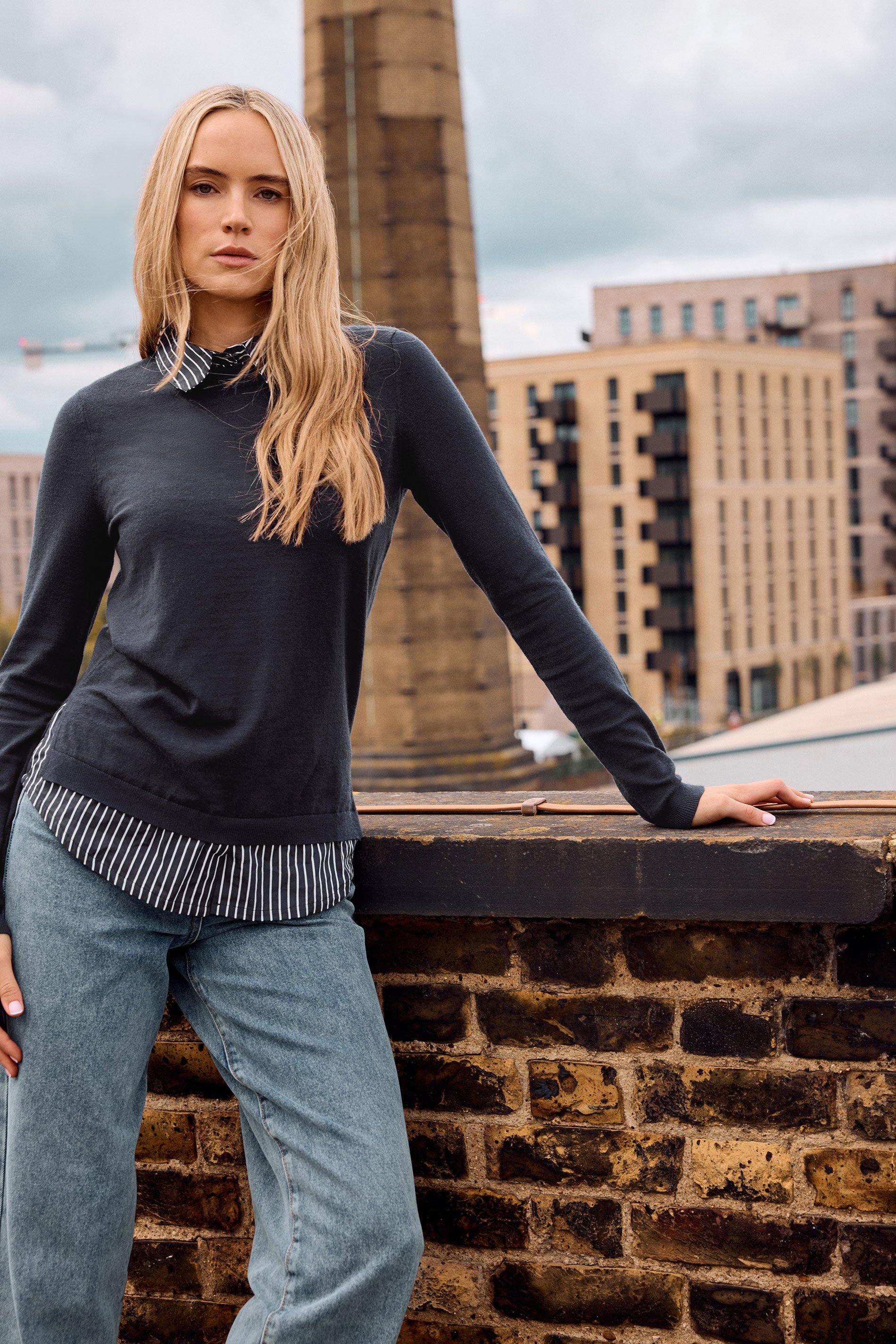 LTS Tall Navy Blue 2 In 1 Jumper Shirt | Long Tall Sally 1