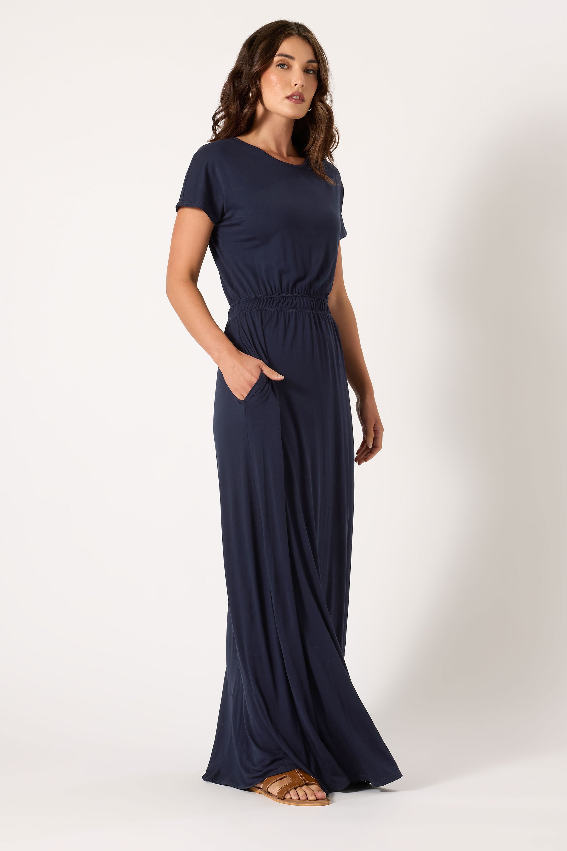 LTS Tall Navy Blue Shirred Waist Maxi Dress | Long Tall Sally 2