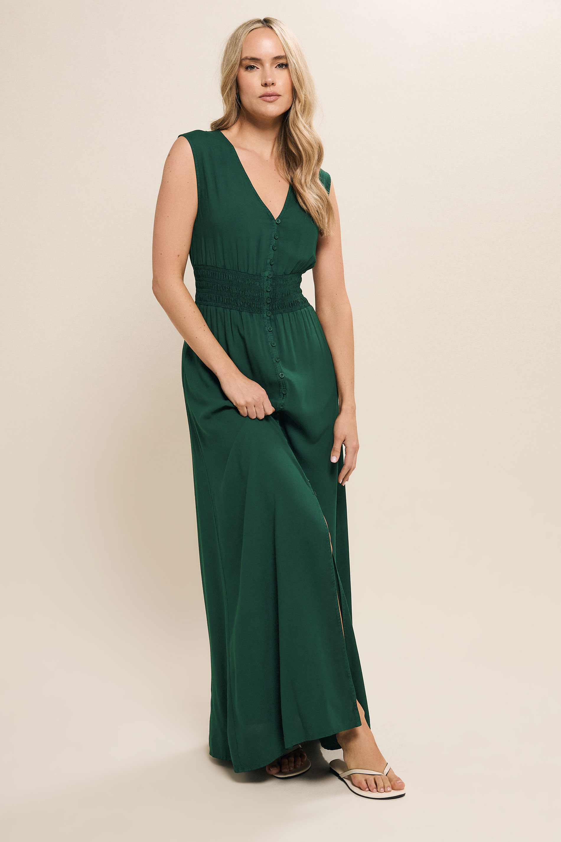 LTS Tall Green Acid Wash Shirred Maxi Dress | Long Tall Sally 2