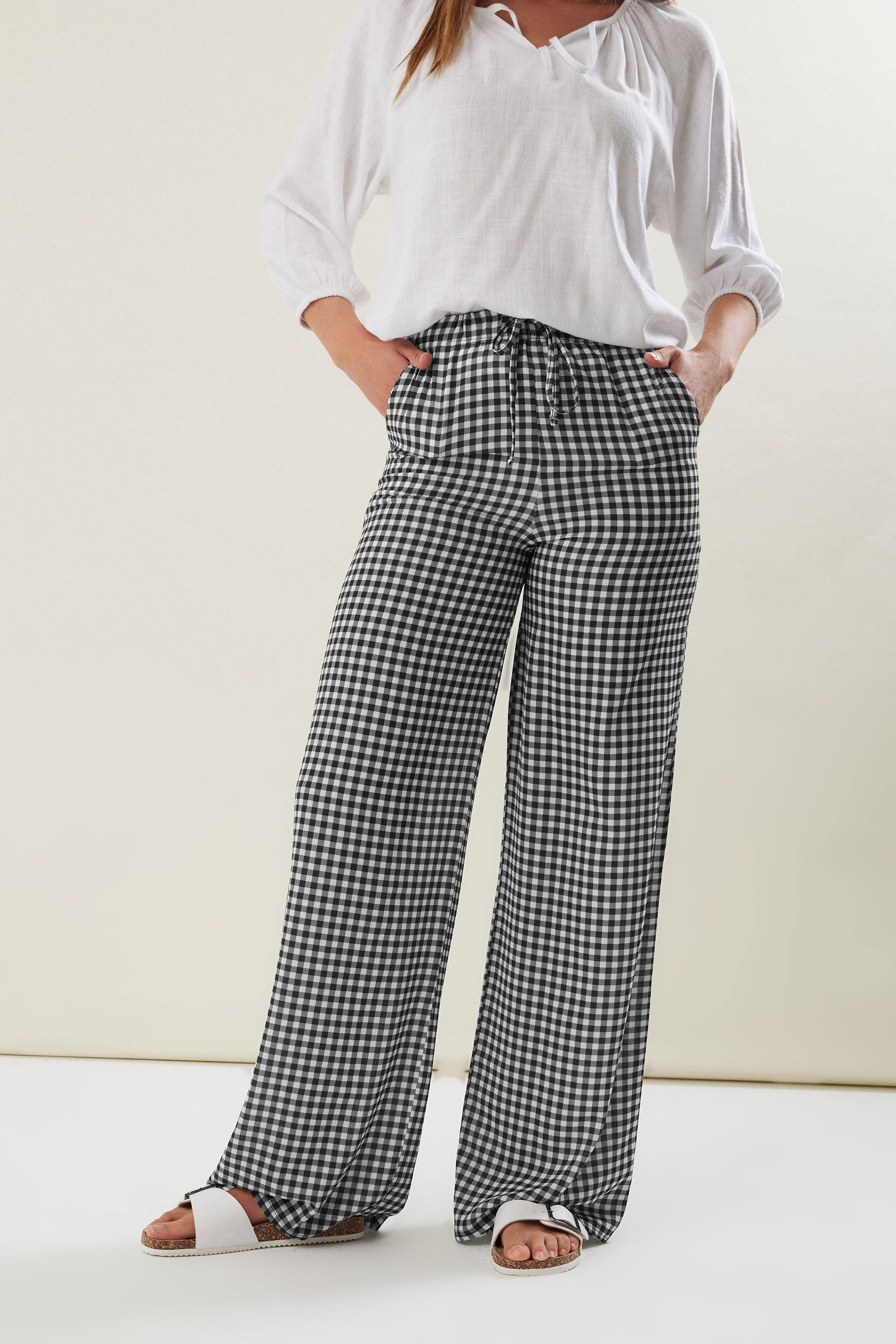 LTS Tall Black Gingham Wide Leg Trousers | Long Tall Sally 2